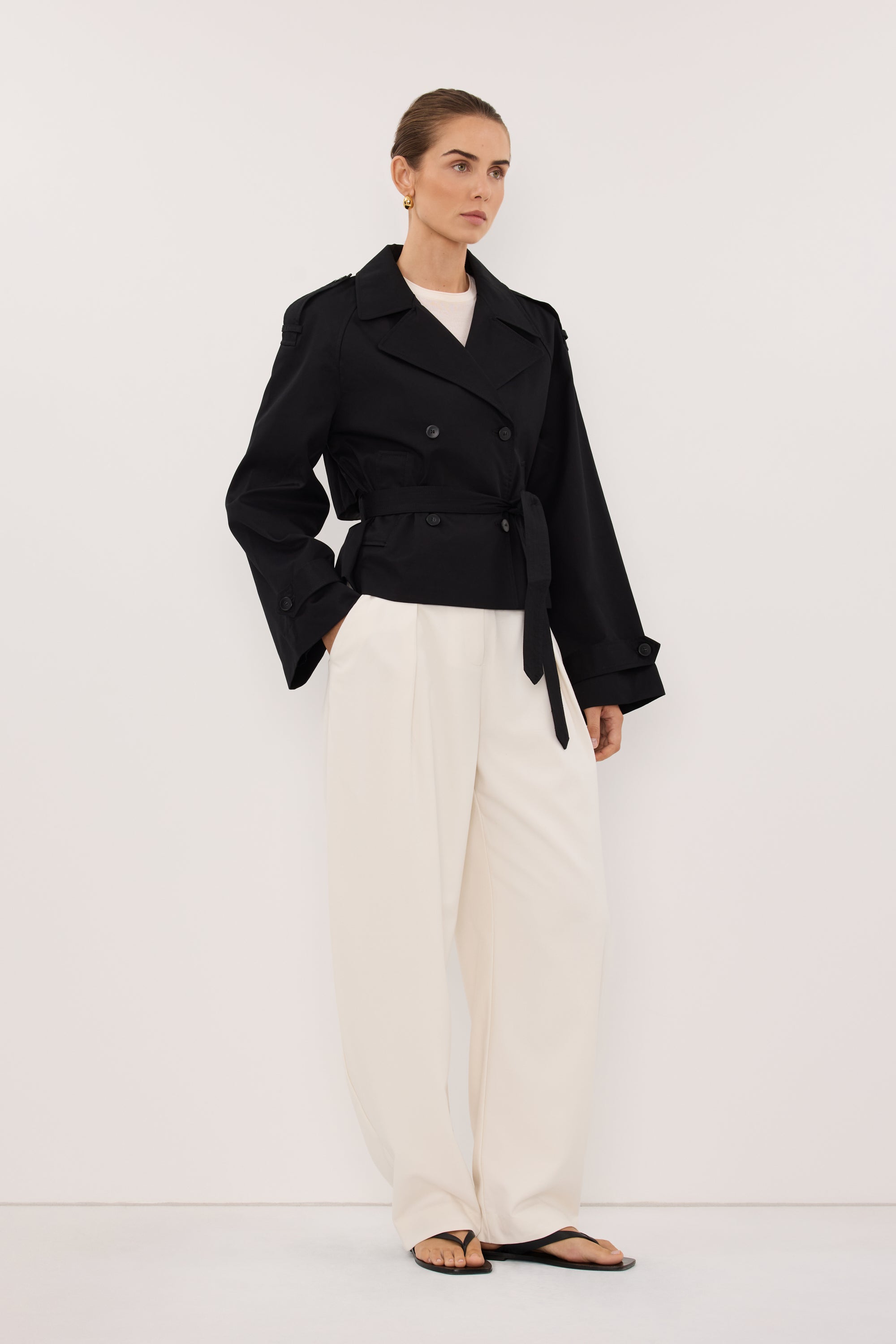 GABRIEL BLACK CROPPED TRENCH COAT
