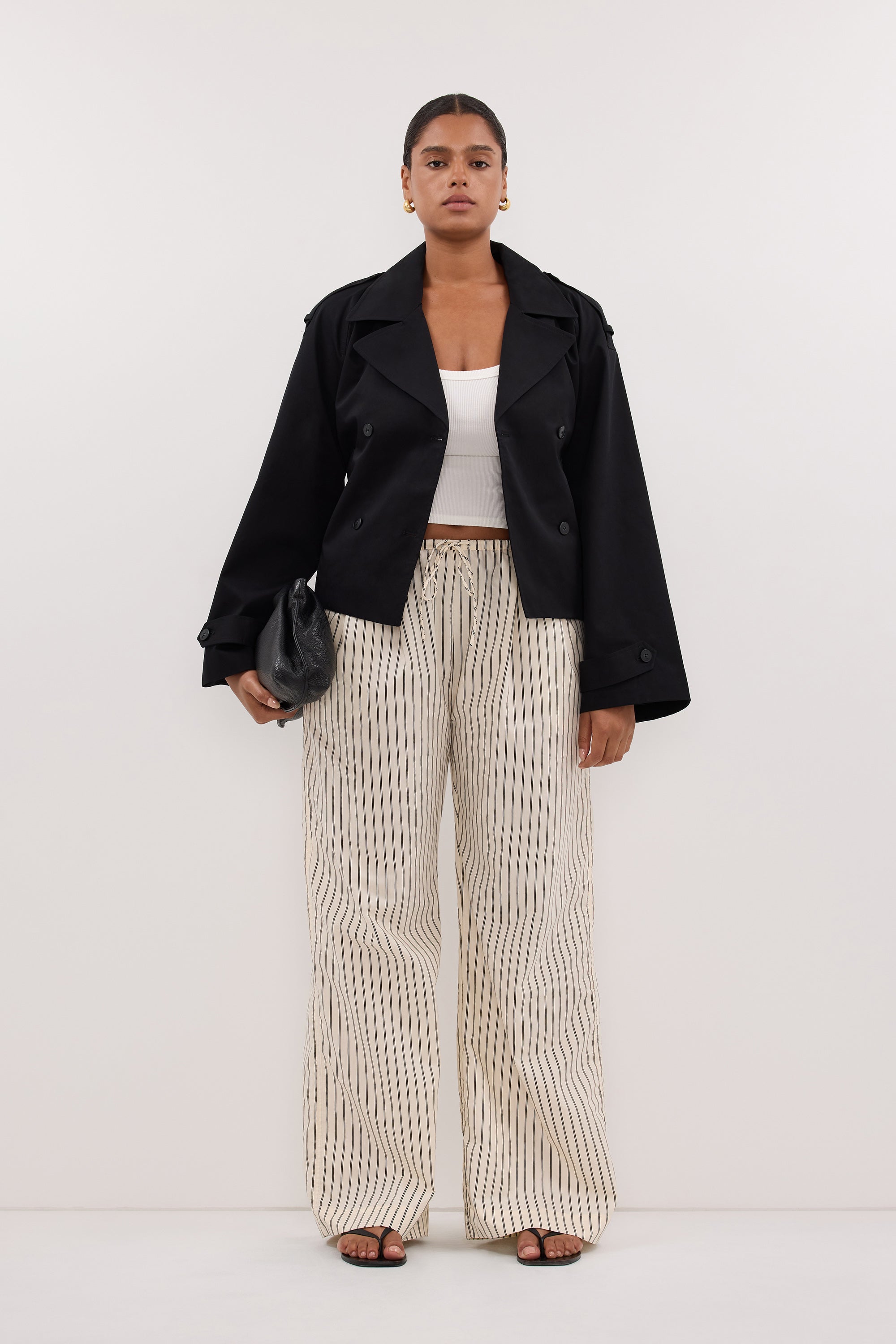 maeve sleeveless t back blazer mini dress Gabriel Cropped Trench Coat in Black By DISSH