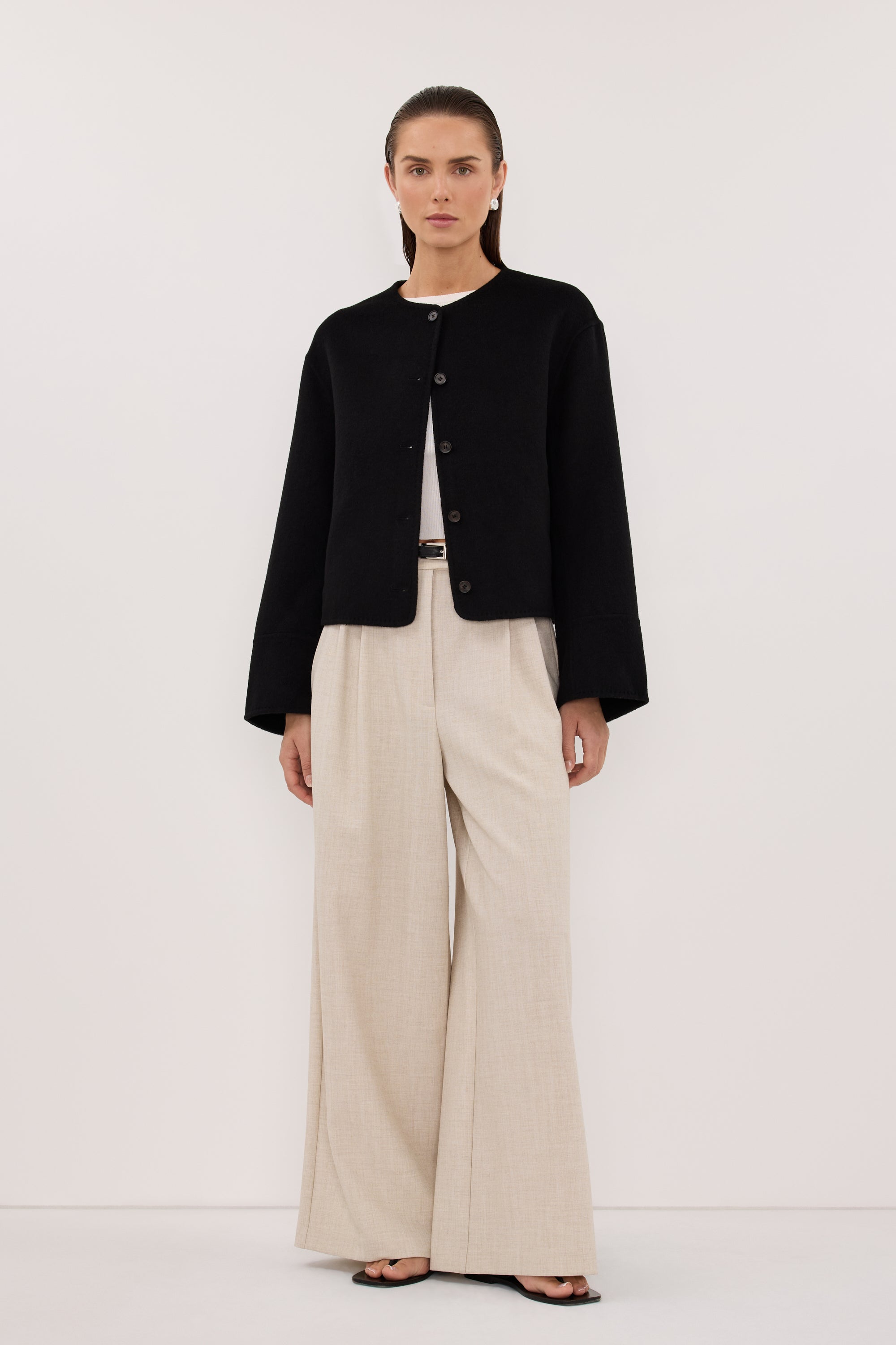 JACLYN BLACK CROPPED WOOL BLEND COAT