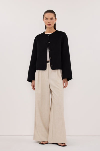 Stas wearing JACLYN BLACK CROPPED COAT