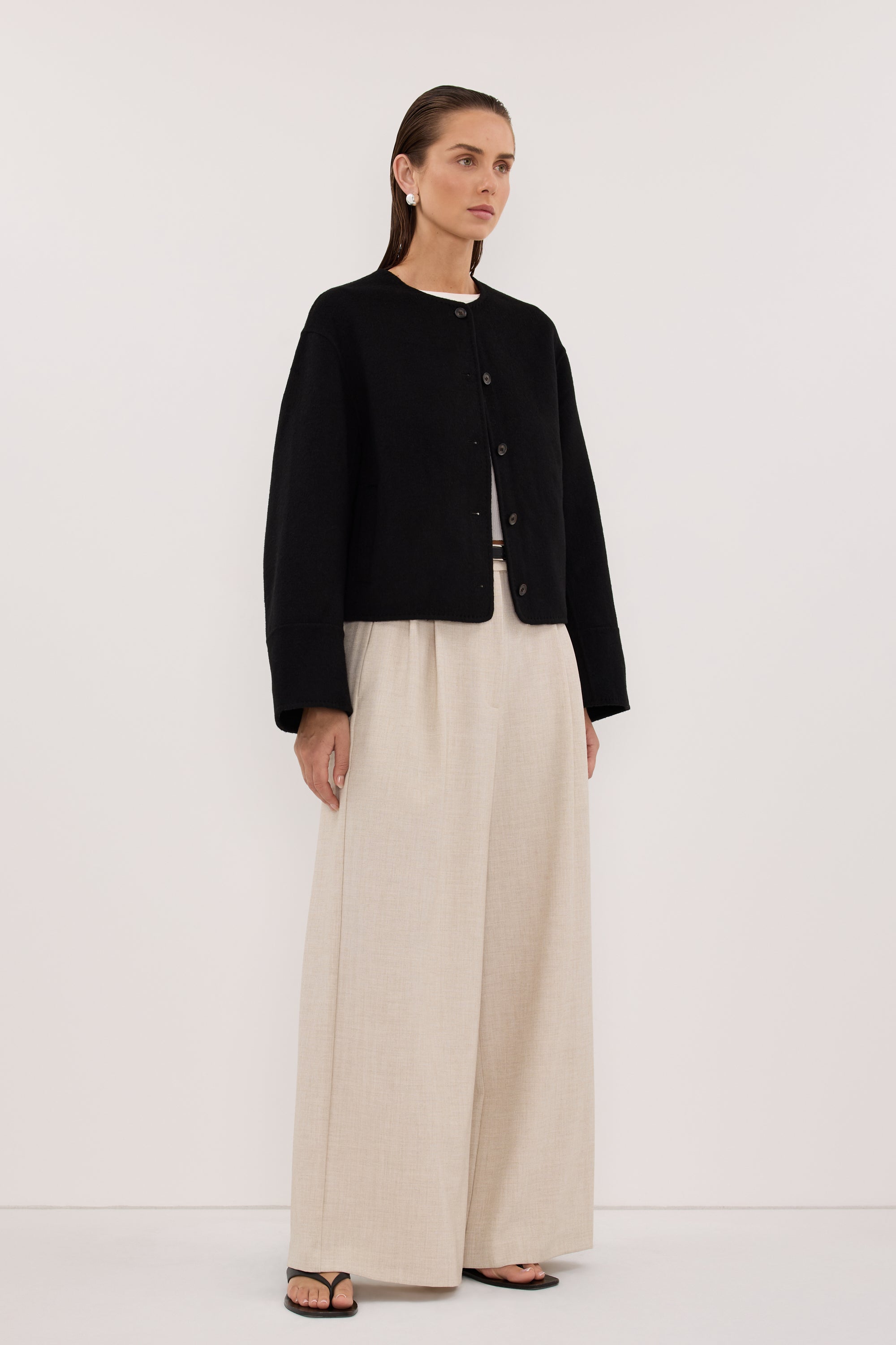 JACLYN BLACK CROPPED WOOL BLEND COAT
