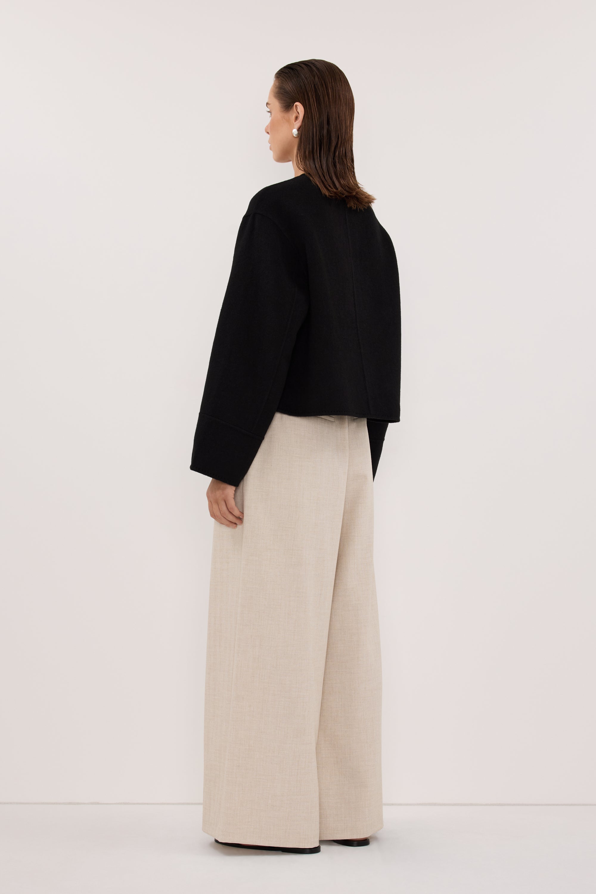 JACLYN BLACK CROPPED WOOL BLEND COAT