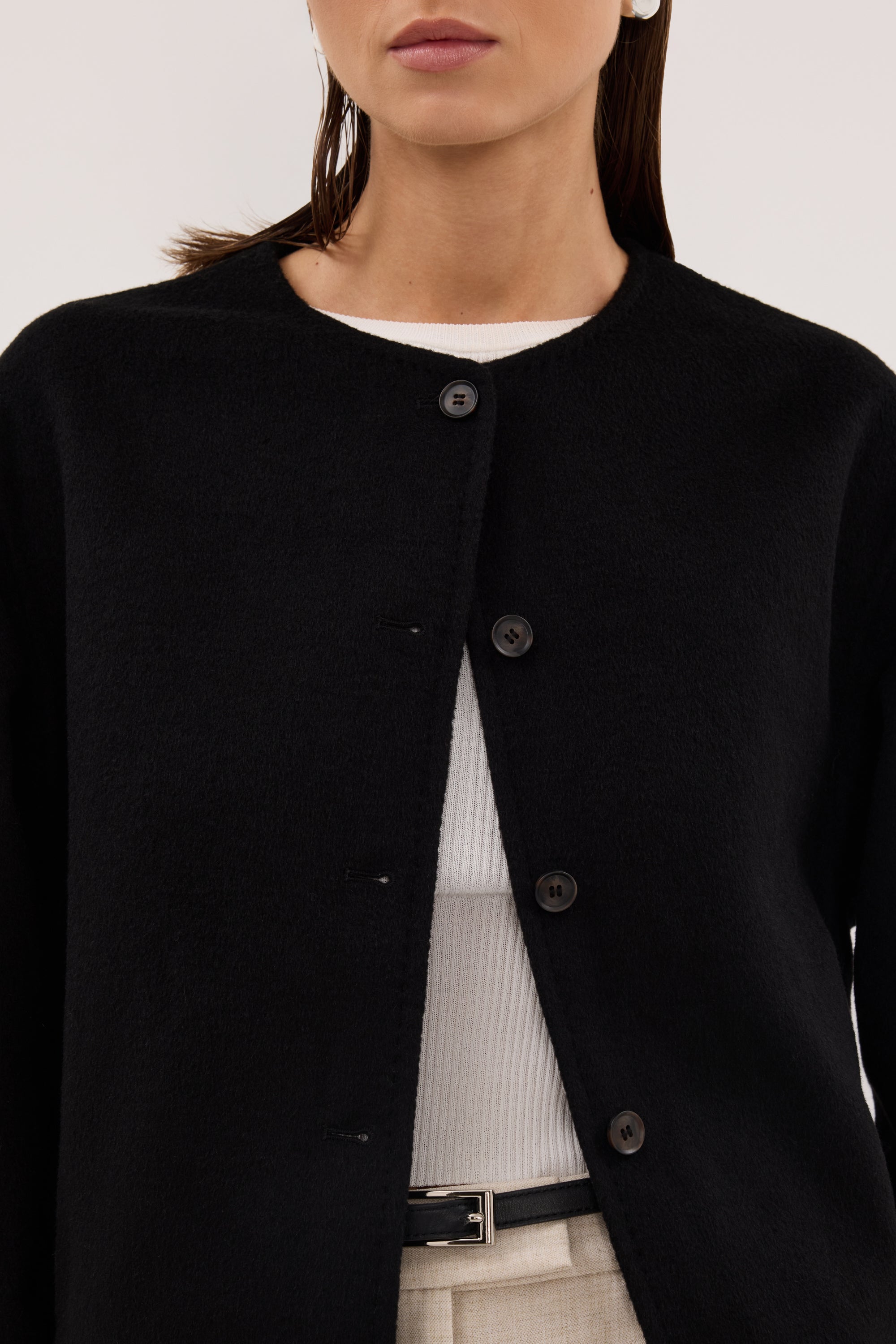 JACLYN BLACK CROPPED WOOL BLEND COAT
