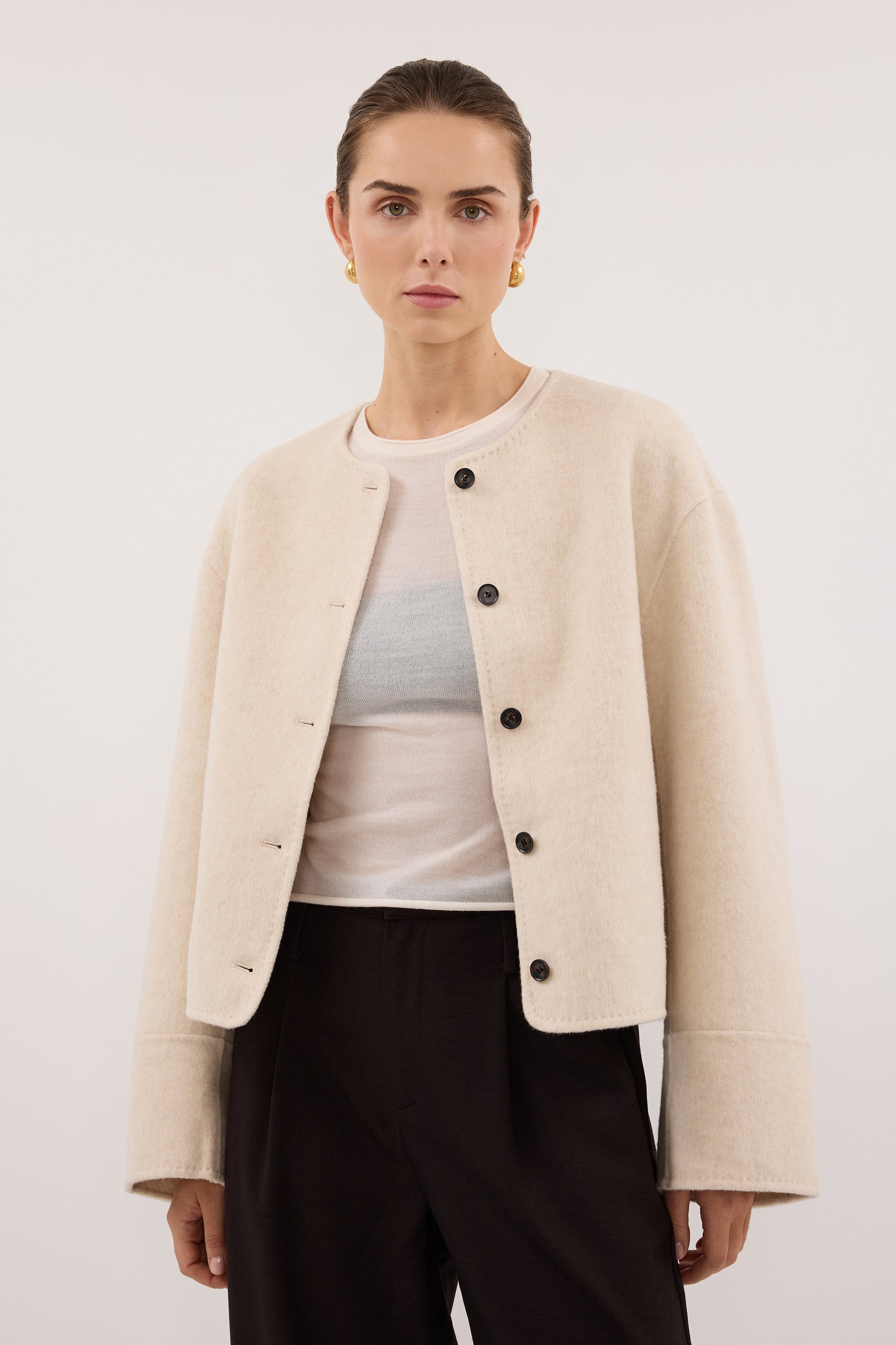 JACLYN IVORY MARLE CROPPED WOOL BLEND COAT – DISSH