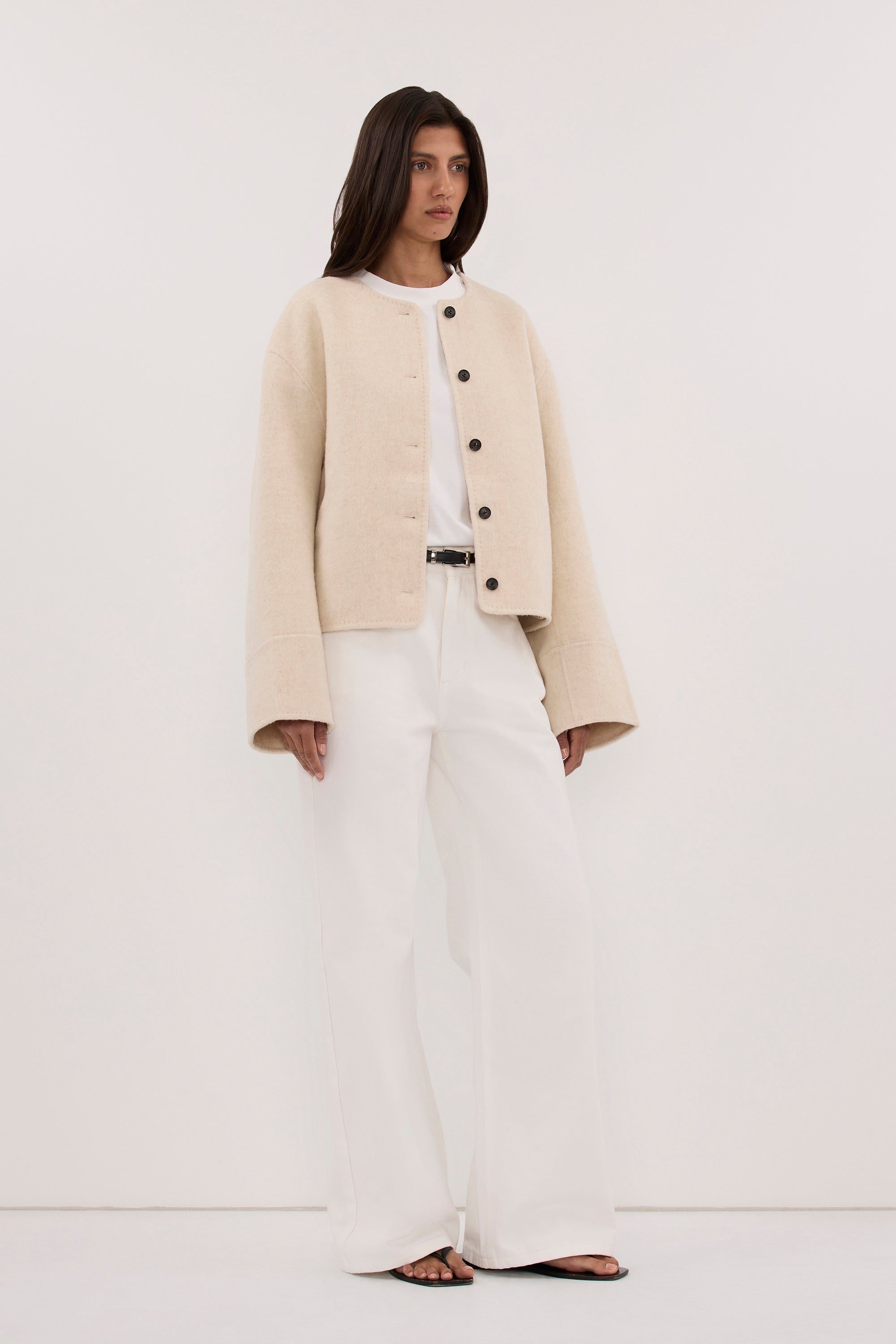 JACLYN IVORY MARLE CROPPED WOOL BLEND COAT – DISSH