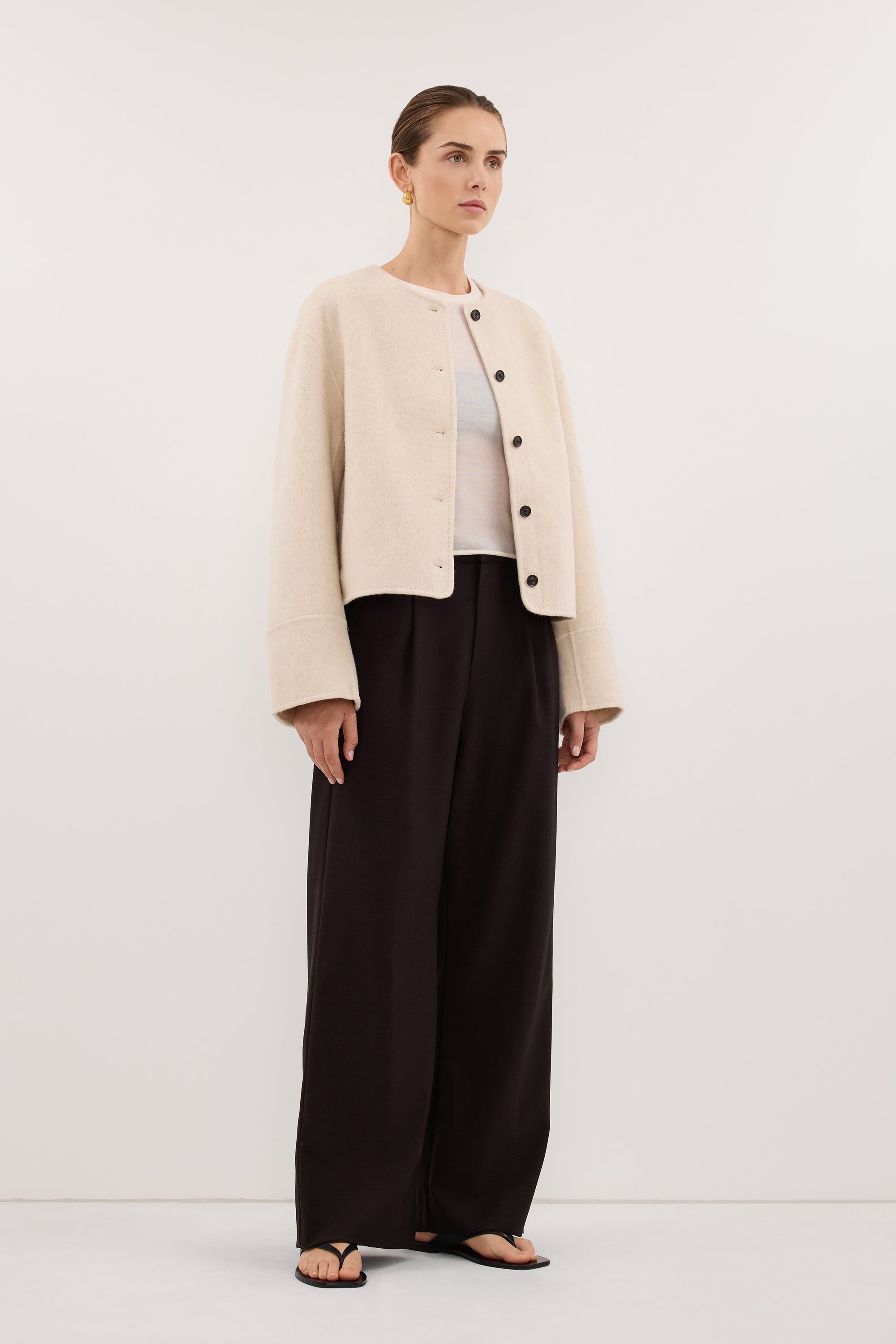 JACLYN IVORY MARLE CROPPED WOOL BLEND COAT