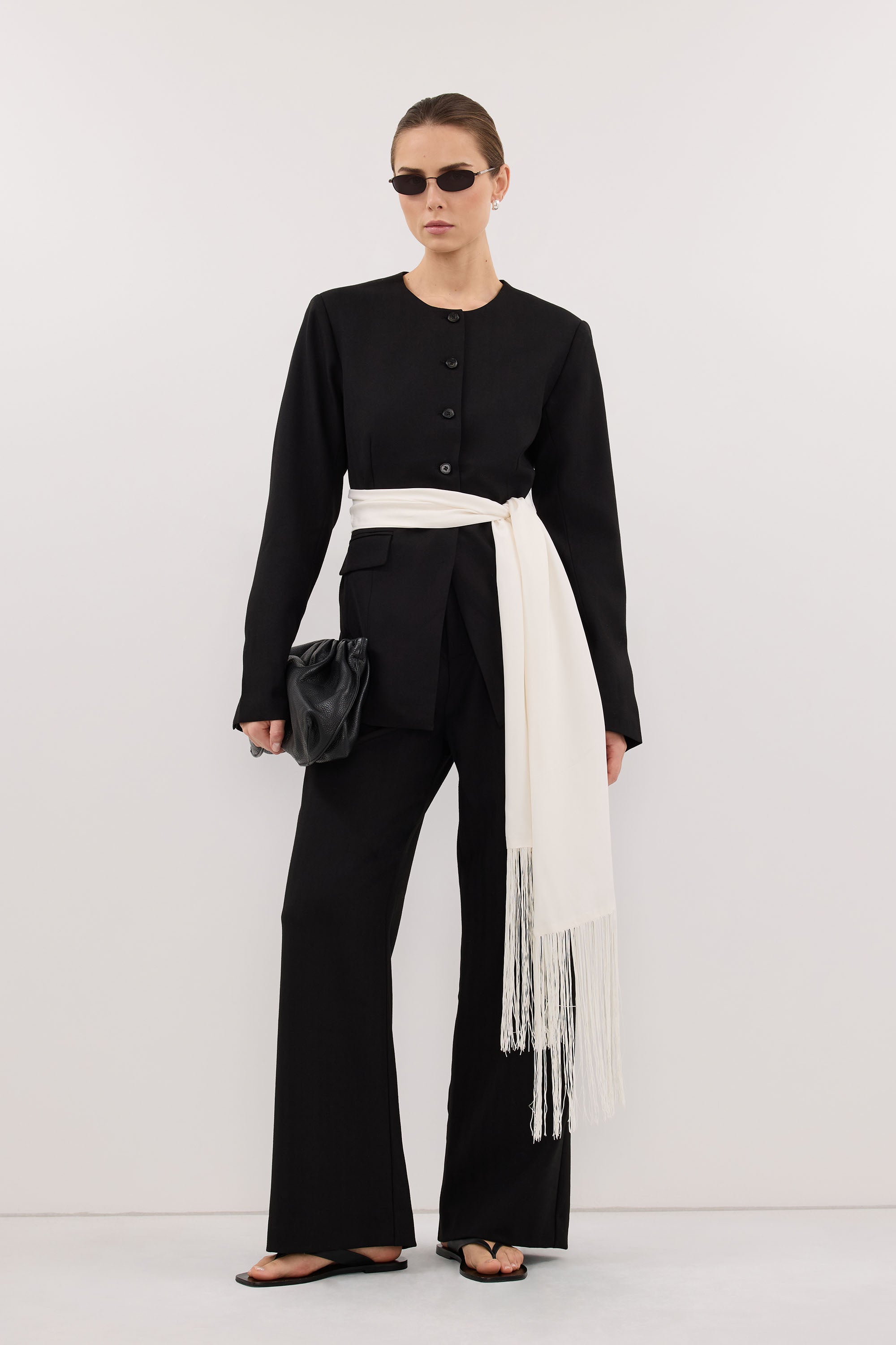 CYRUS BLACK COLLARLESS BLAZER