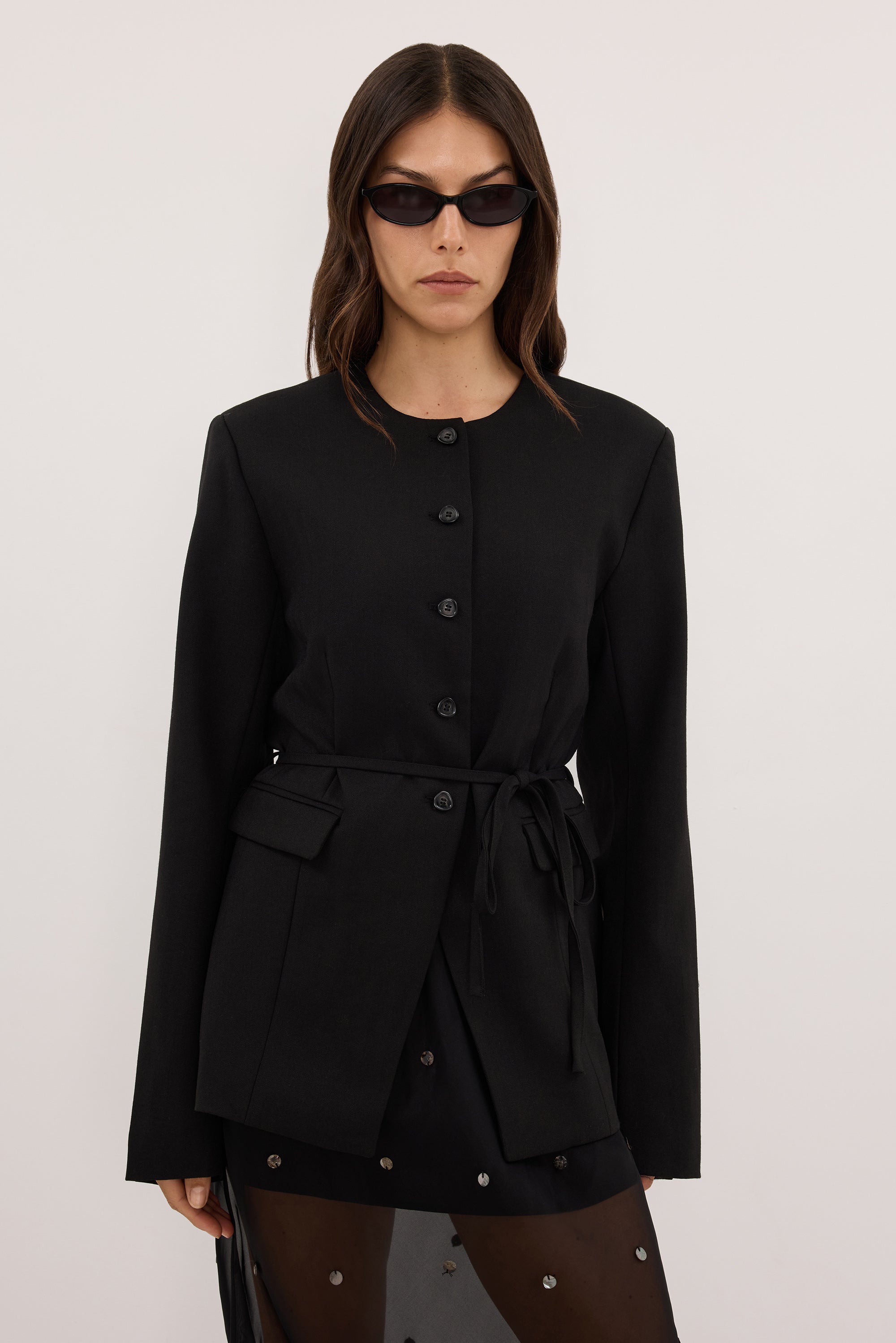 CYRUS BLACK COLLARLESS BLAZER