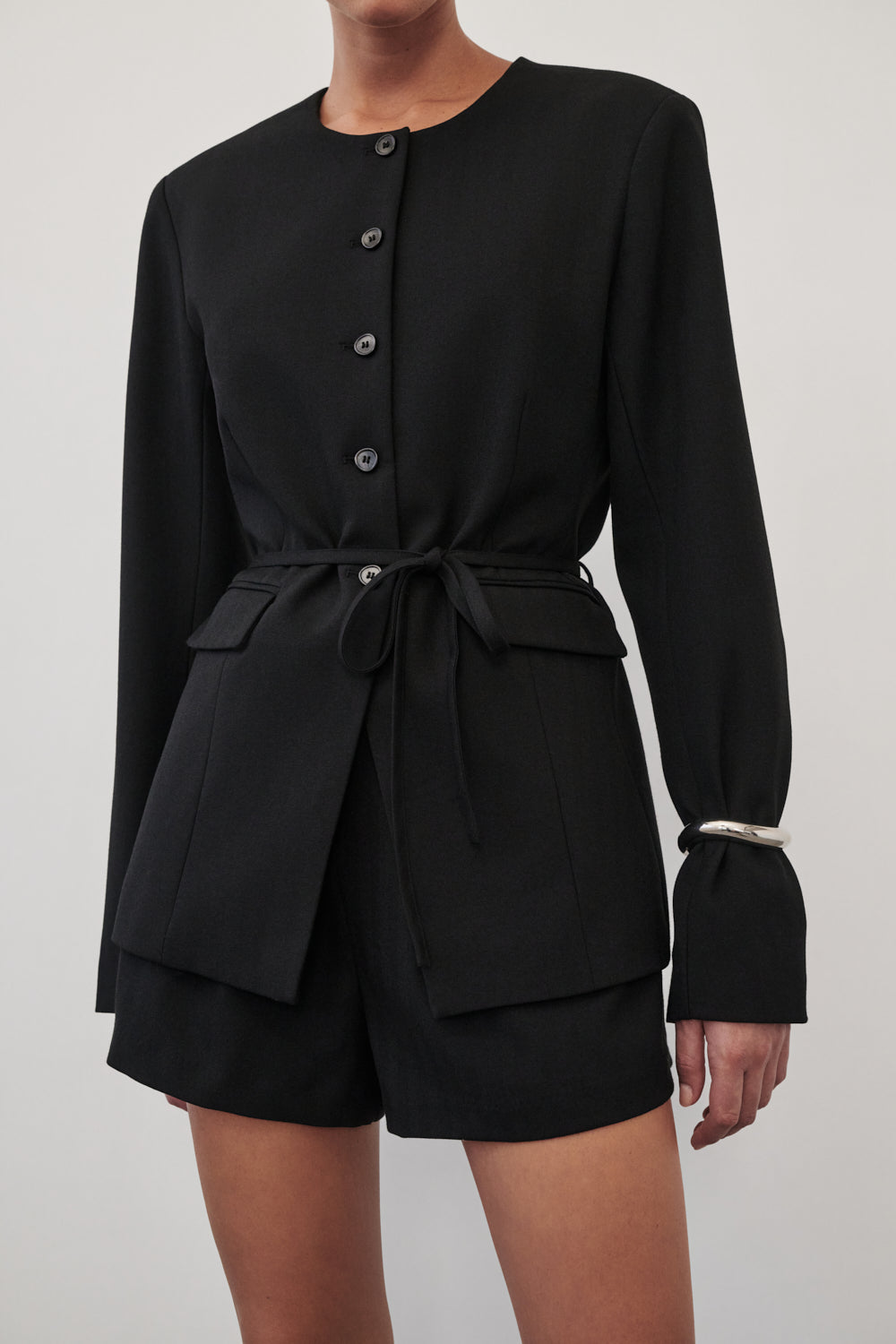 CYRUS BLACK COLLARLESS BLAZER