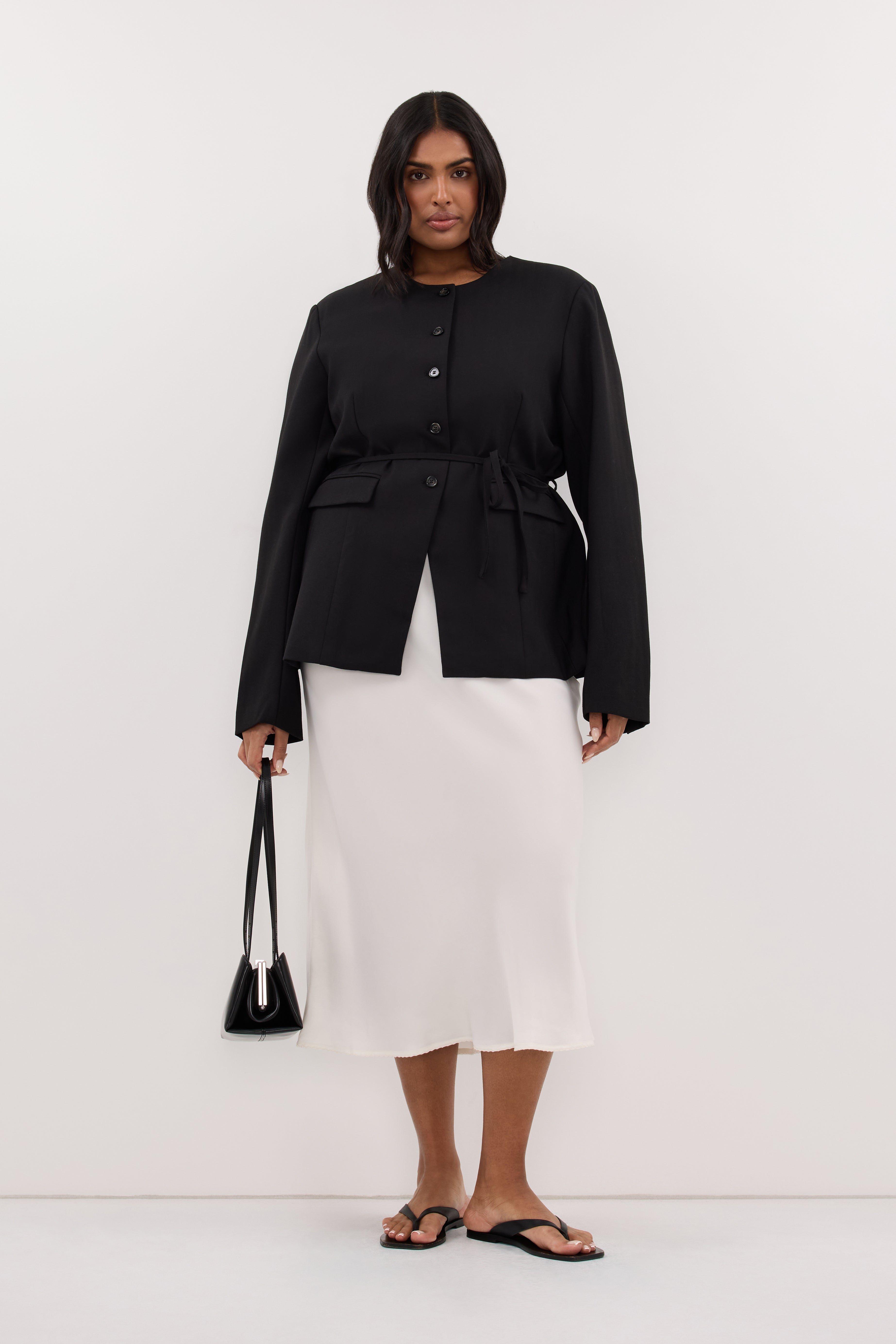 CYRUS BLACK COLLARLESS BLAZER