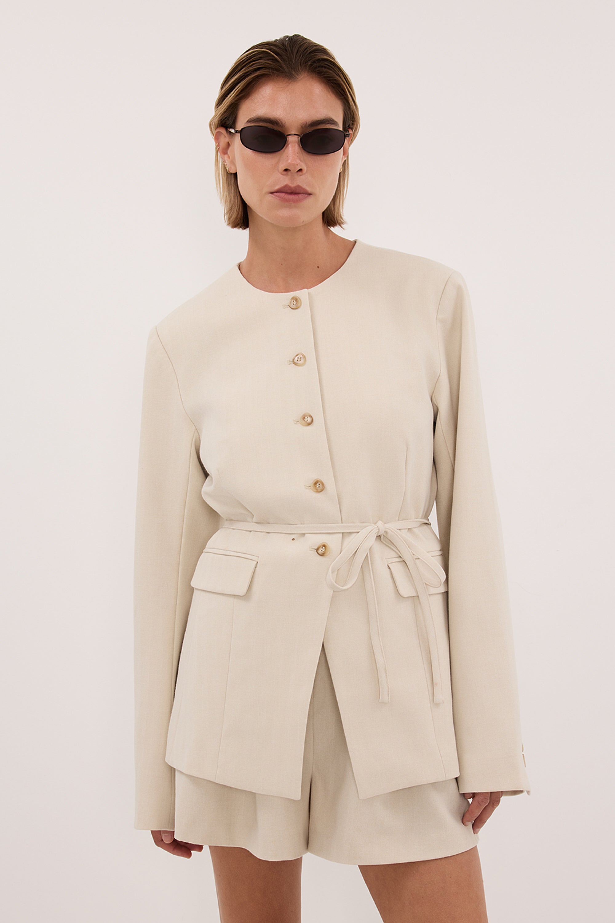 CYRUS BONE COLLARLESS BLAZER