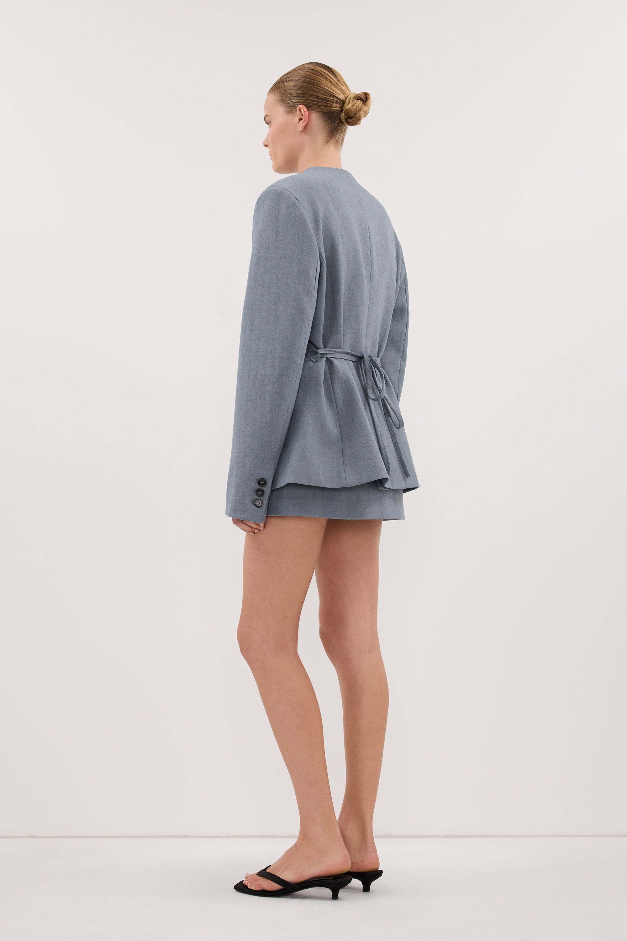 PEYTON DUSTY BLUE COLLARLESS BLAZER - PRE ORDER
