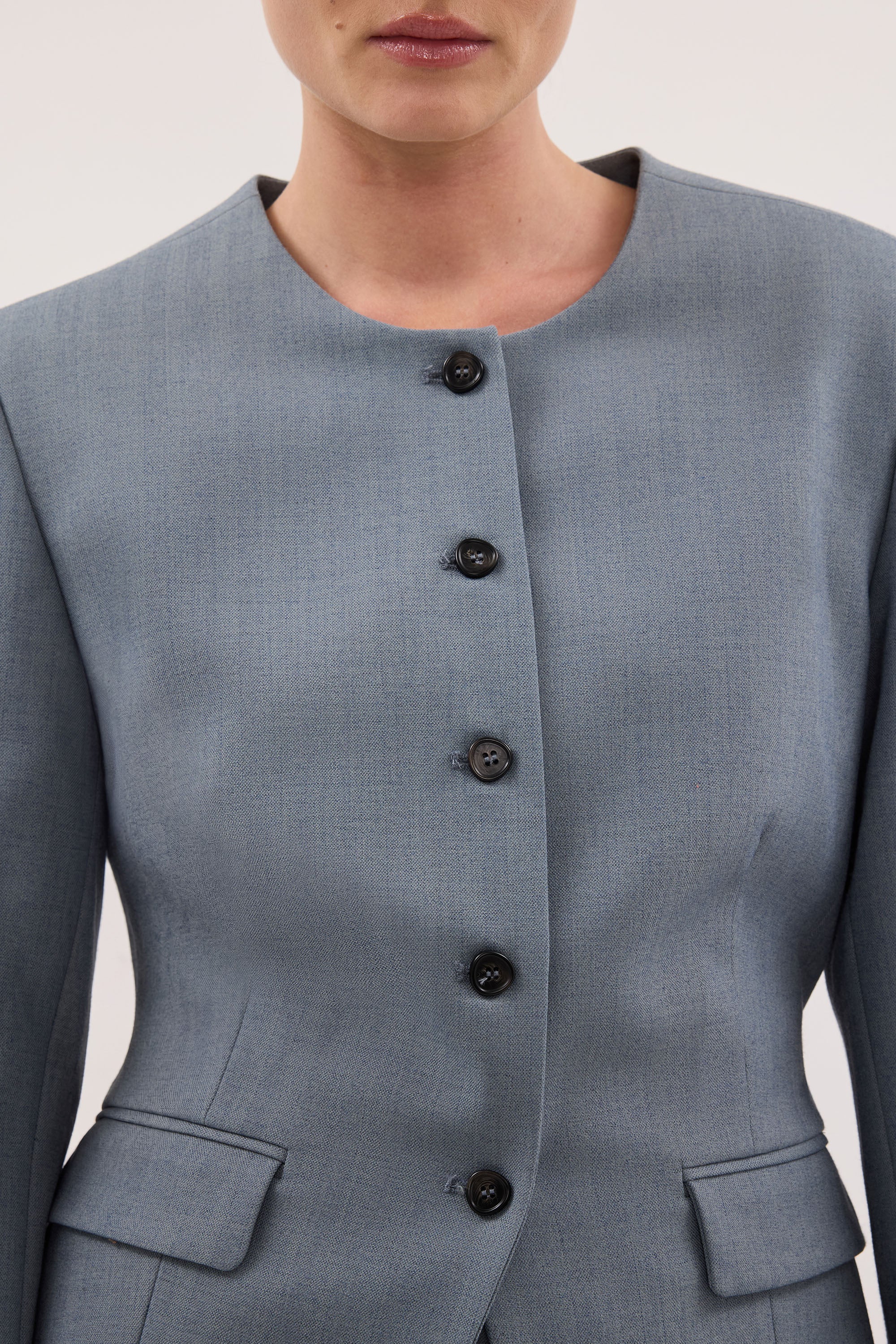 PEYTON DUSTY BLUE COLLARLESS BLAZER - PRE ORDER