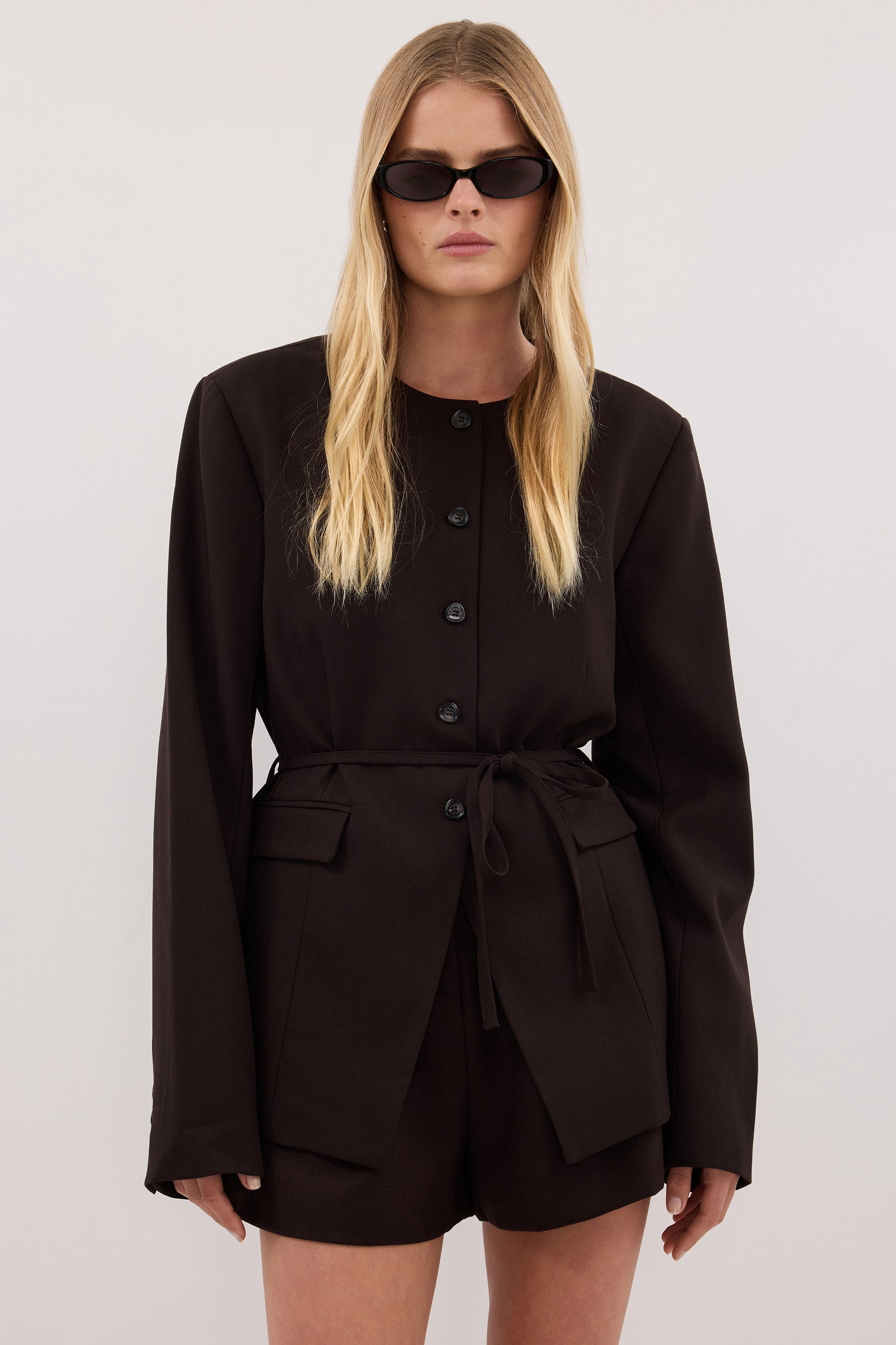 CYRUS PEAT COLLARLESS BLAZER