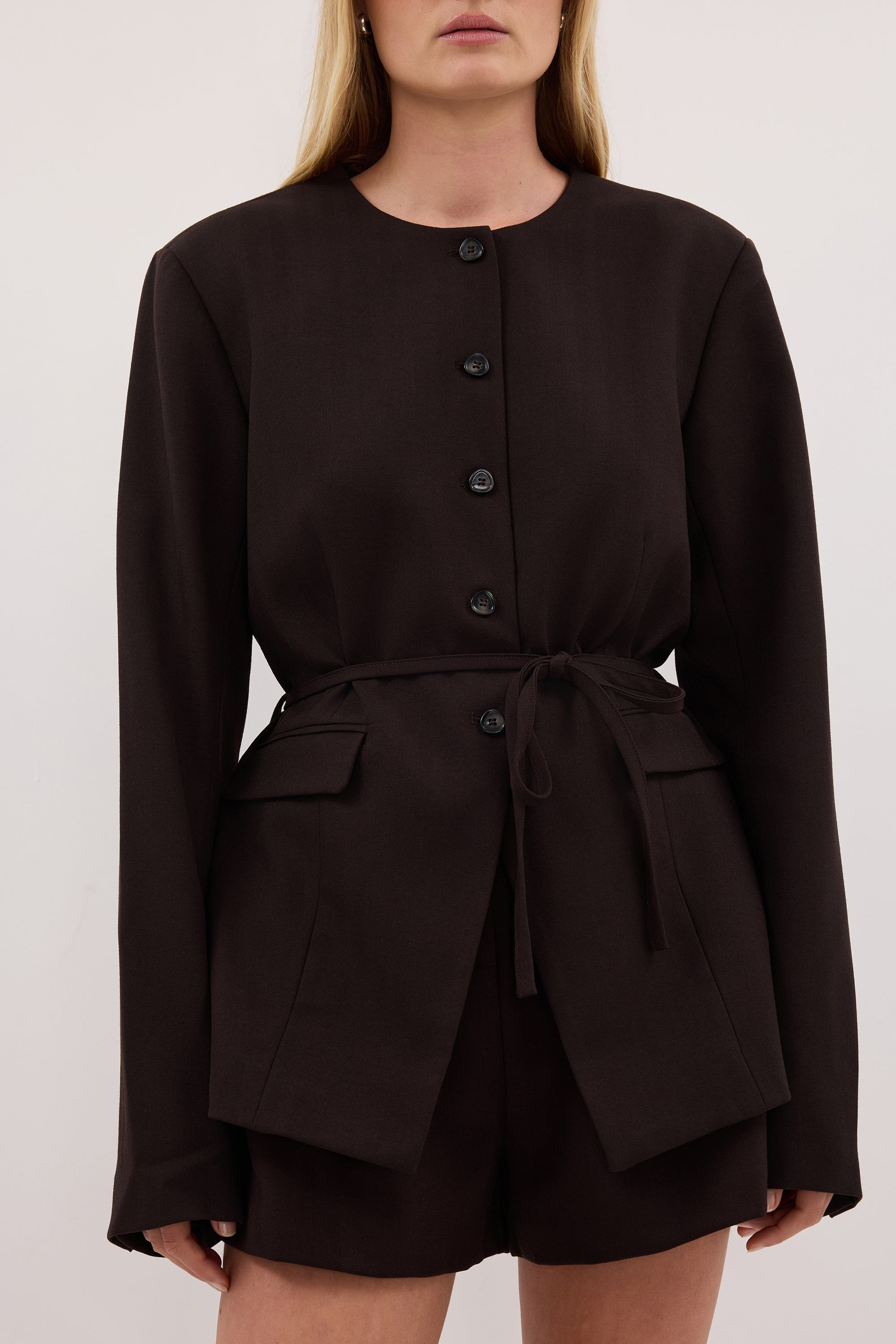CYRUS PEAT COLLARLESS BLAZER