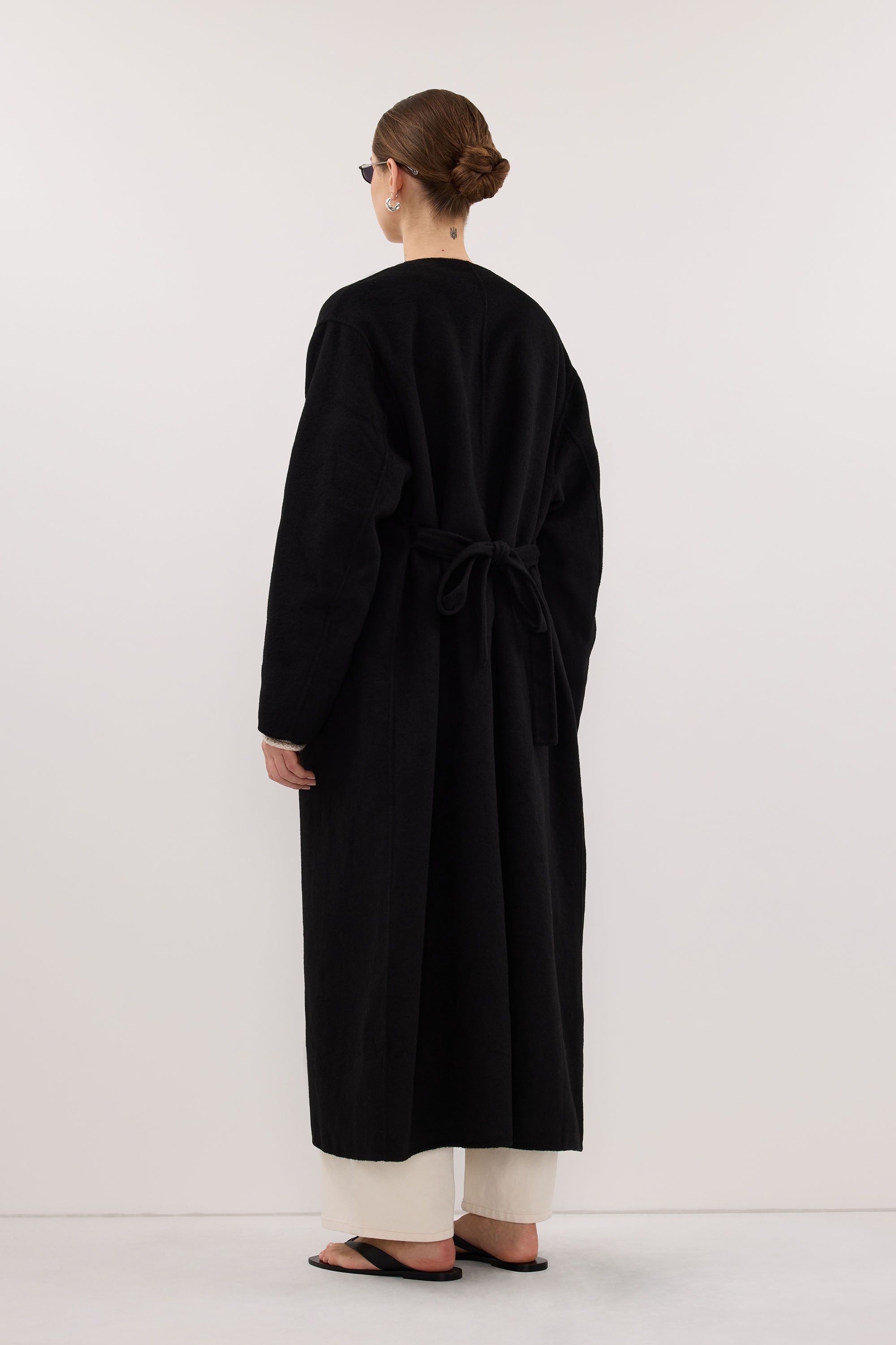 GRETA BLACK COLLARLESS WOOL BLEND COAT