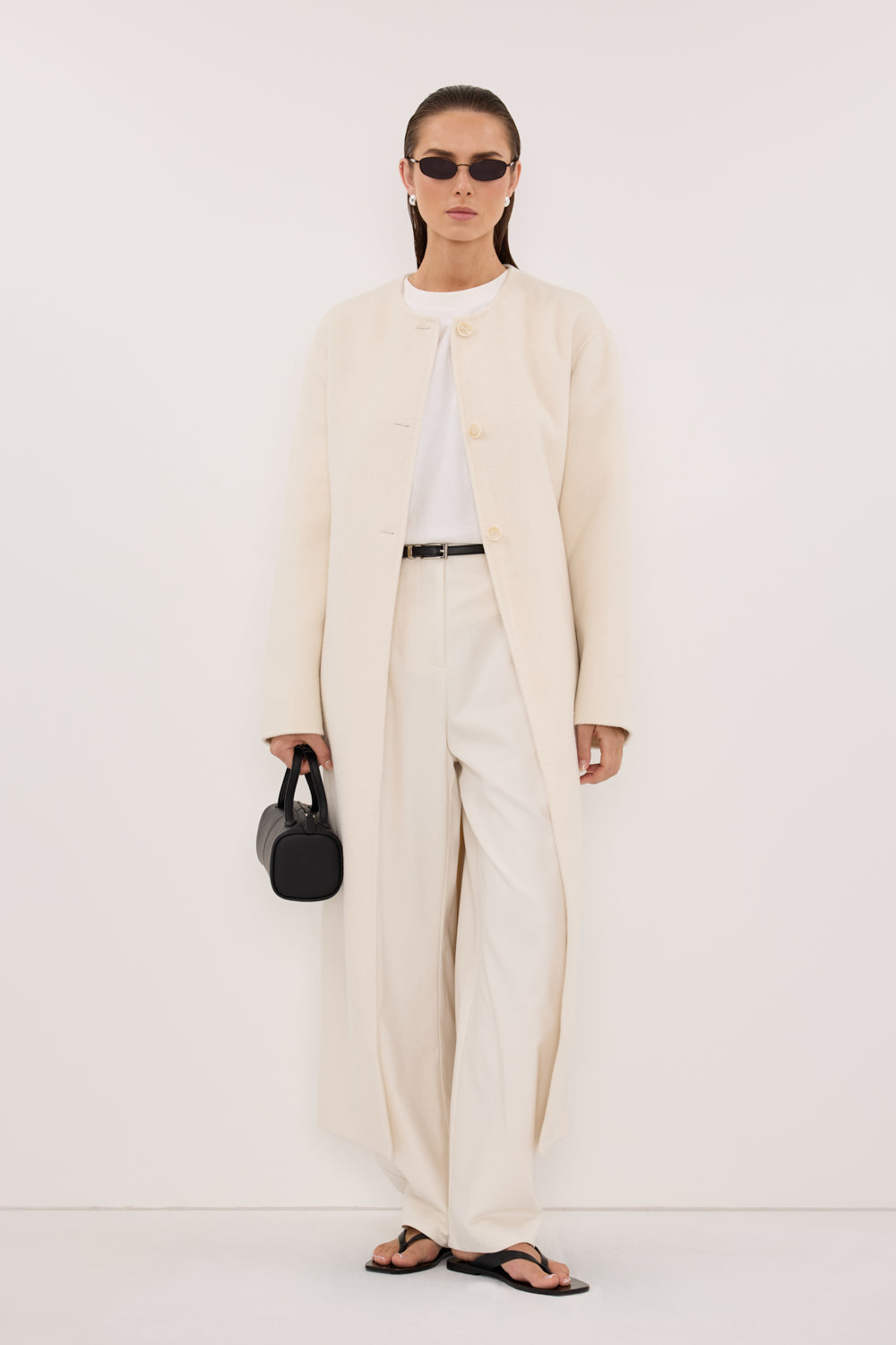 GRETA OFF WHITE COLLARLESS COAT