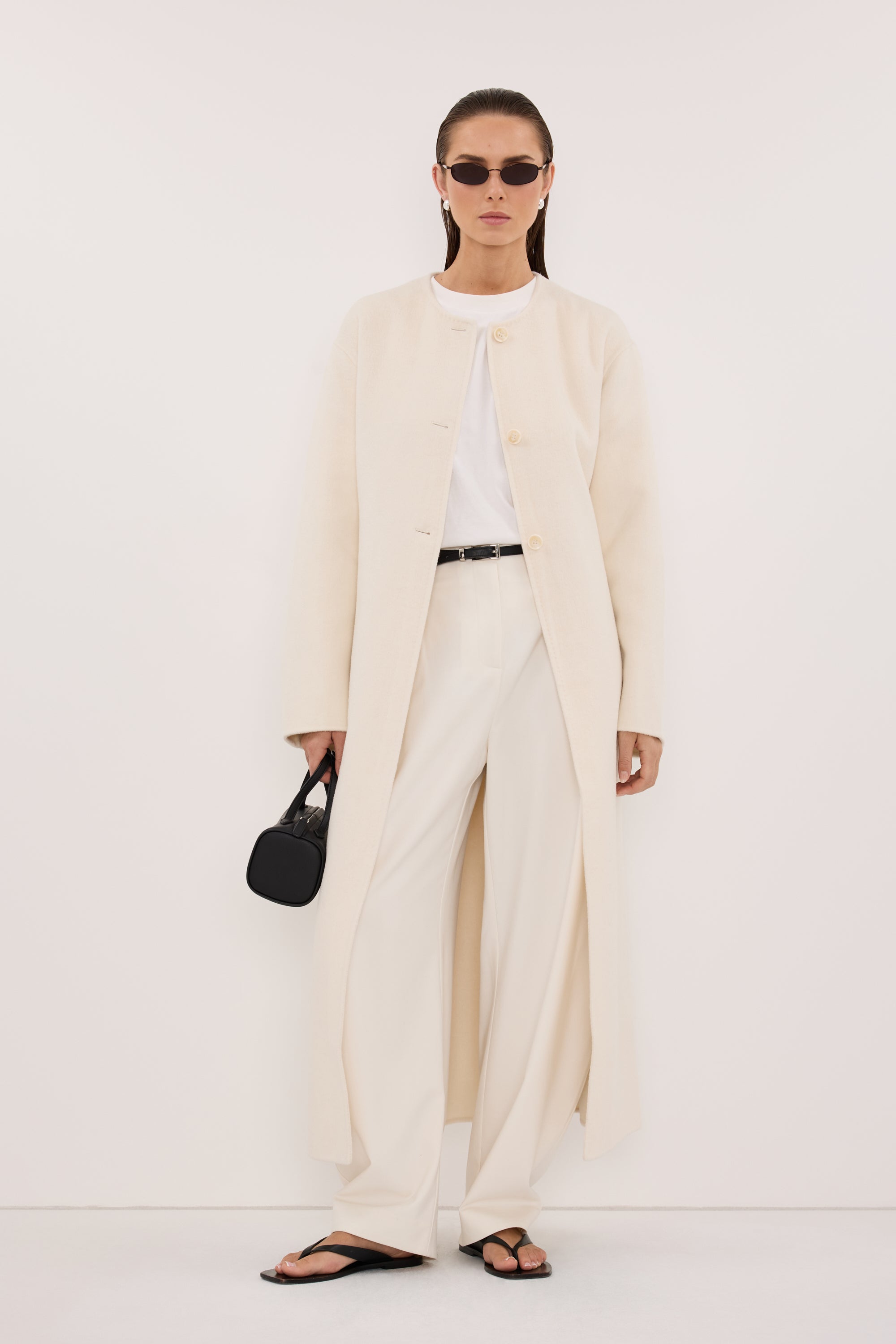 Greta Collarless Wool Blend Coat in Off White By DISSH Greta Collarless Wool Blend Coat in Off White By DISSH