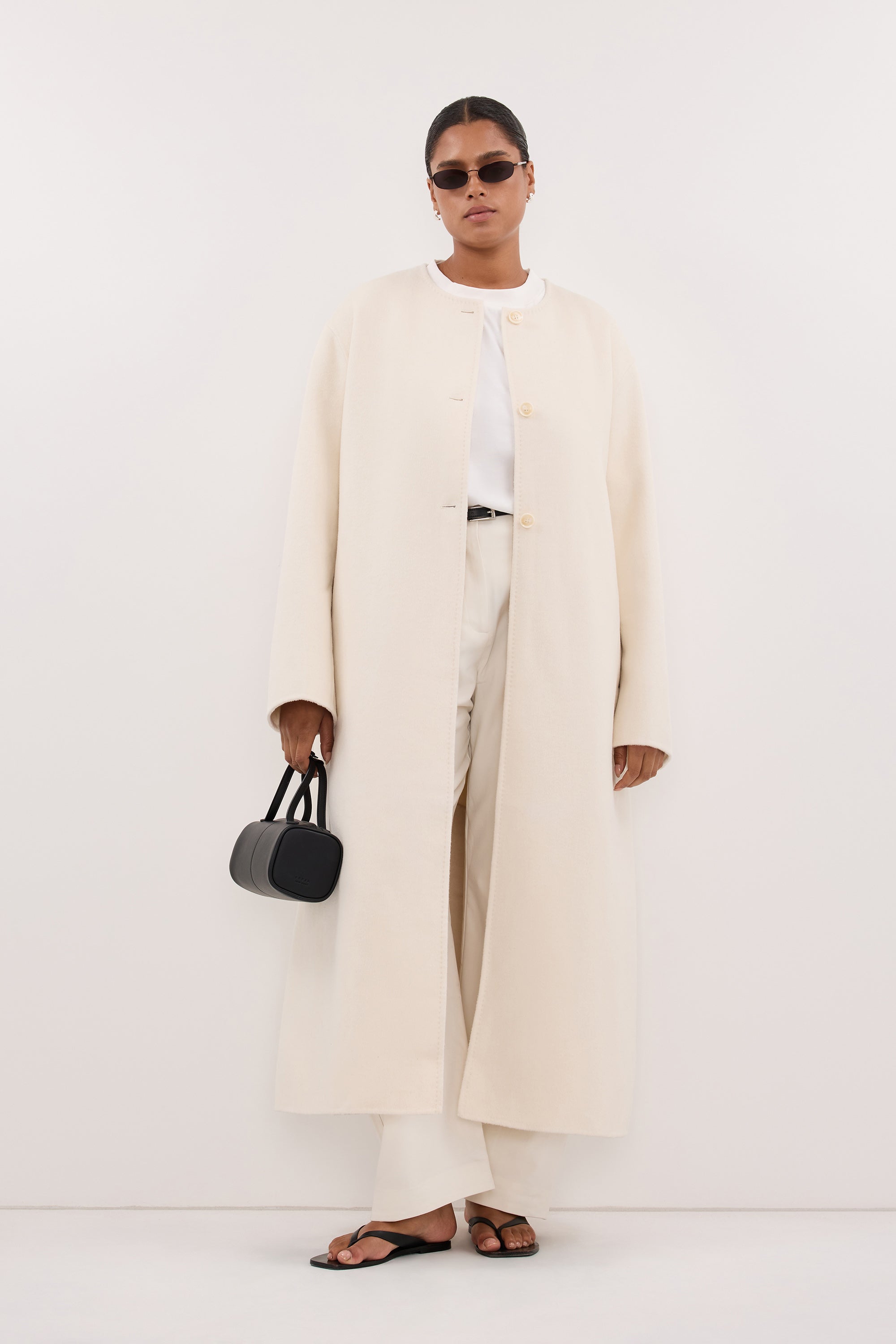 GRETA OFF WHITE COLLARLESS WOOL BLEND COAT