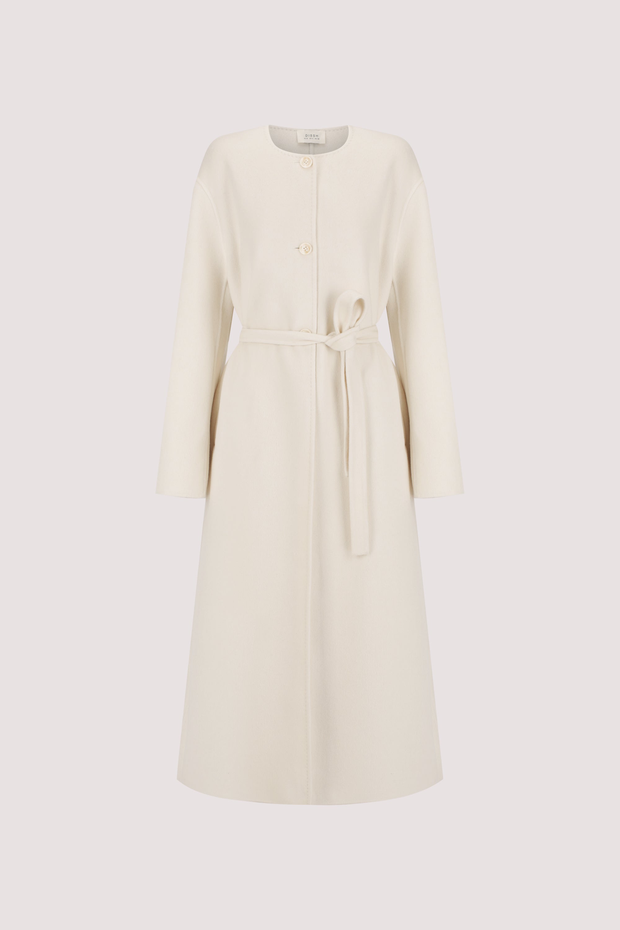 GRETA OFF WHITE COLLARLESS WOOL BLEND COAT – DISSH
