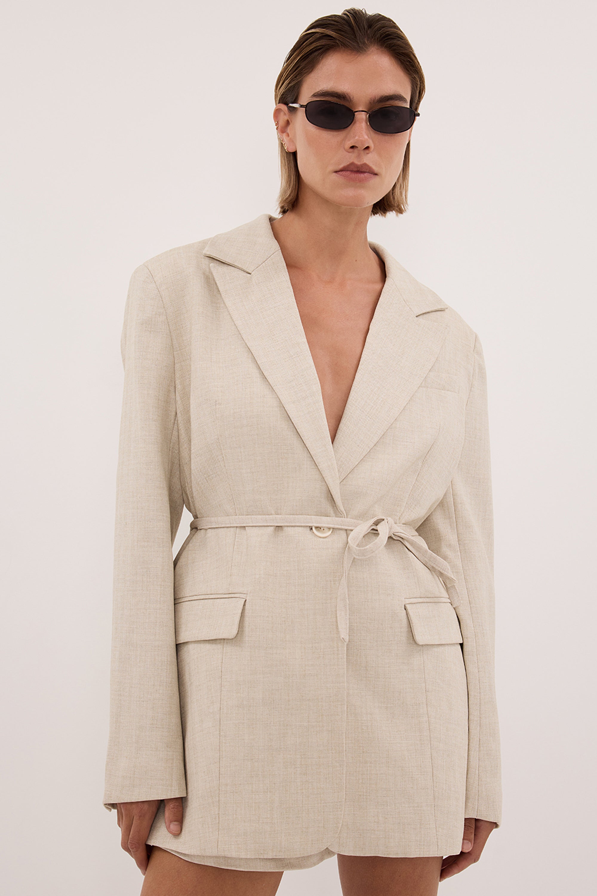 CYRUS NATURAL OVERSIZED TIE WAIST BLAZER