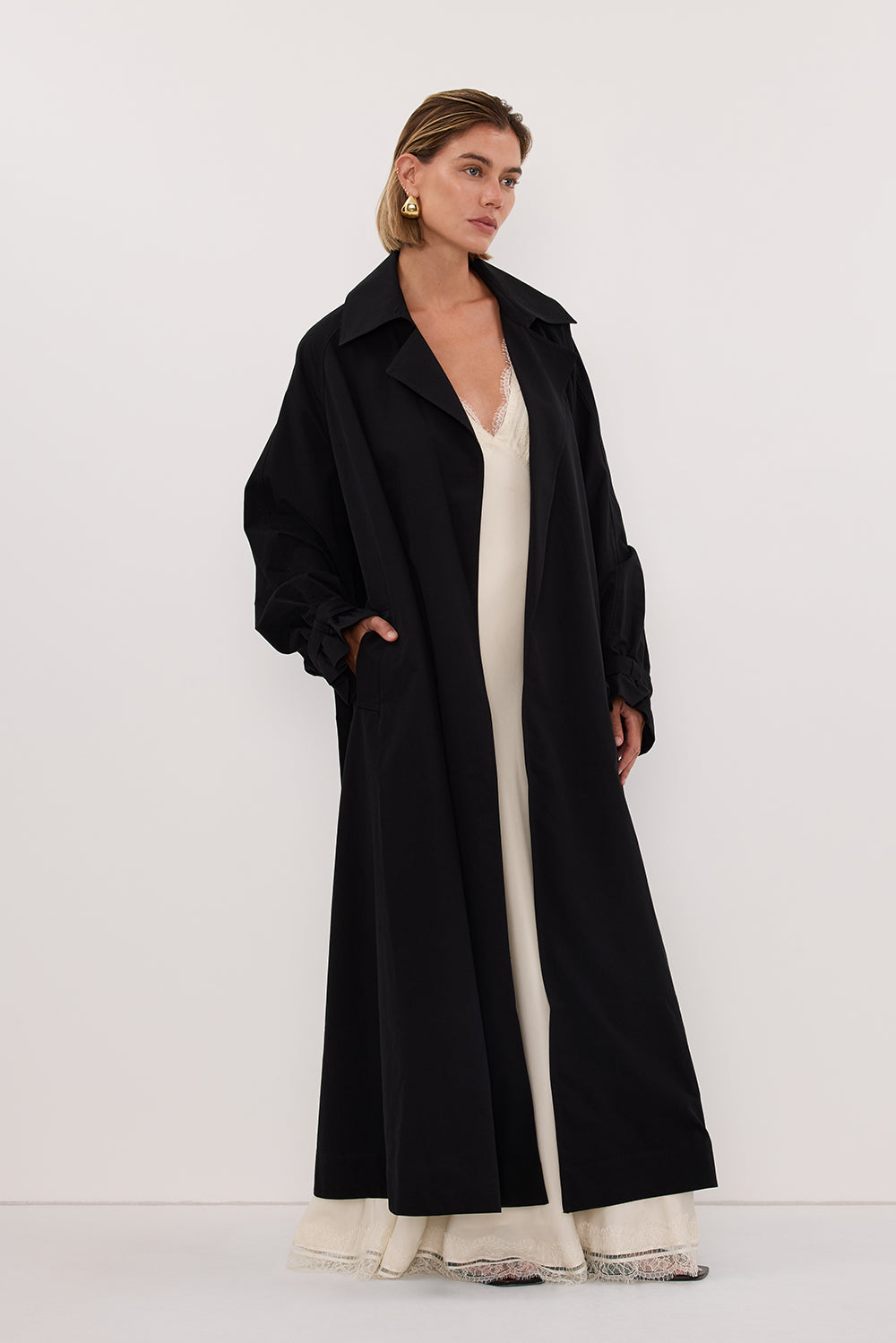 NINA BLACK LIGHTWEIGHT TRENCH COAT