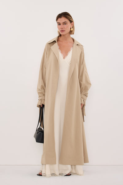 Joanna wearing NINA STONE LIGHTWEIGHT TRENCH COAT