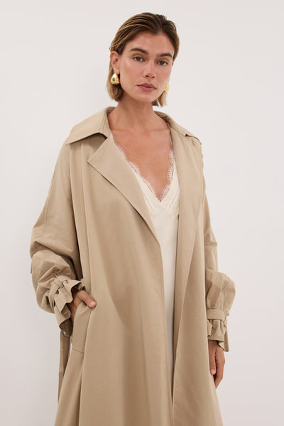 Joanna wearing NINA STONE LIGHTWEIGHT TRENCH COAT
