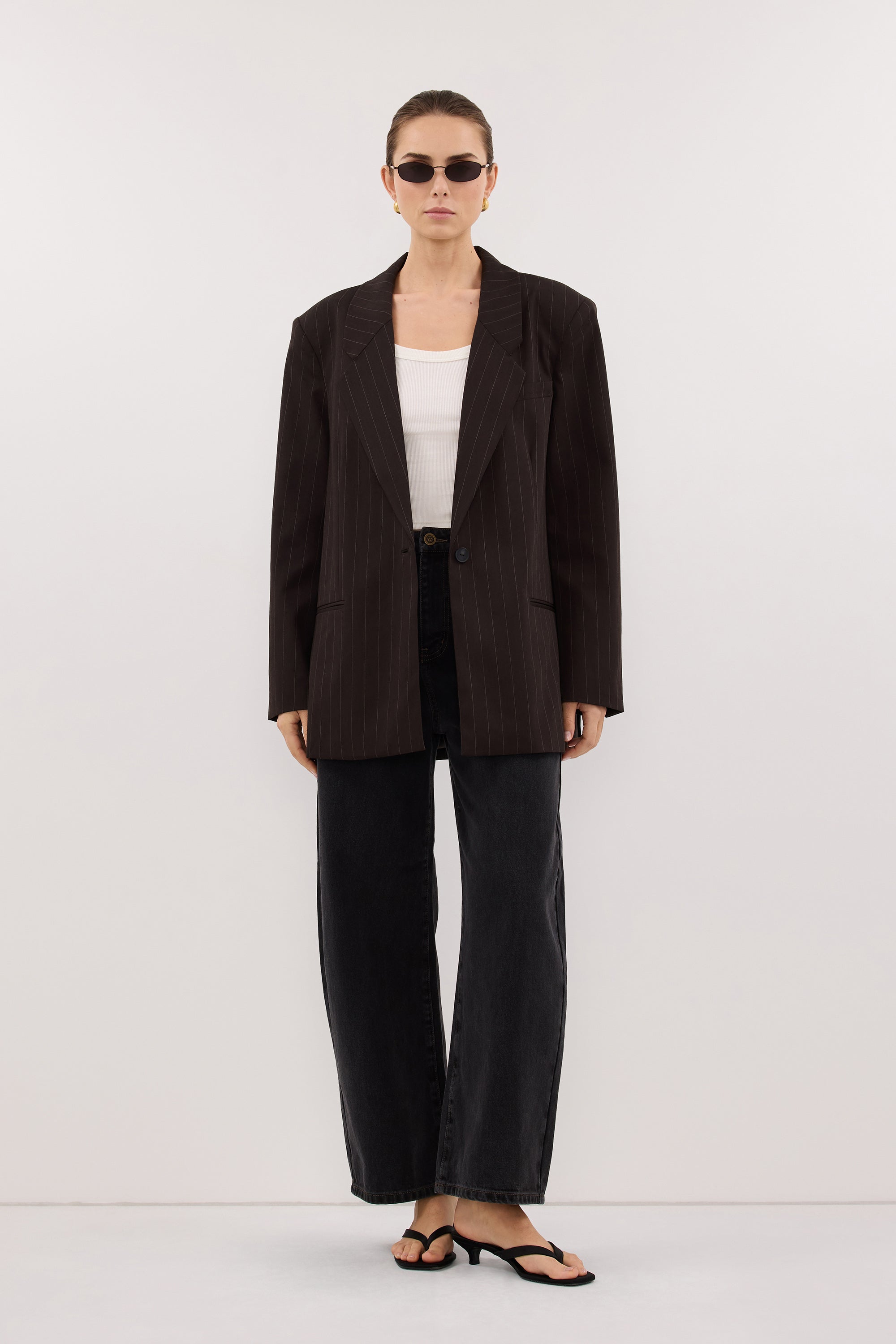 SIAN PEAT CHOC STRIPE OVERSIZED BLAZER