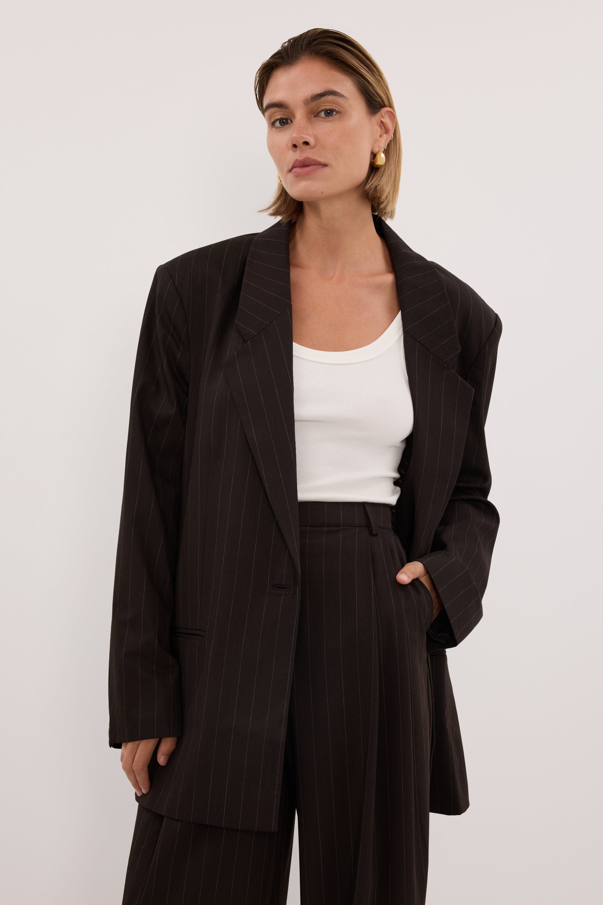 SIAN PEAT CHOC STRIPE OVERSIZED BLAZER
