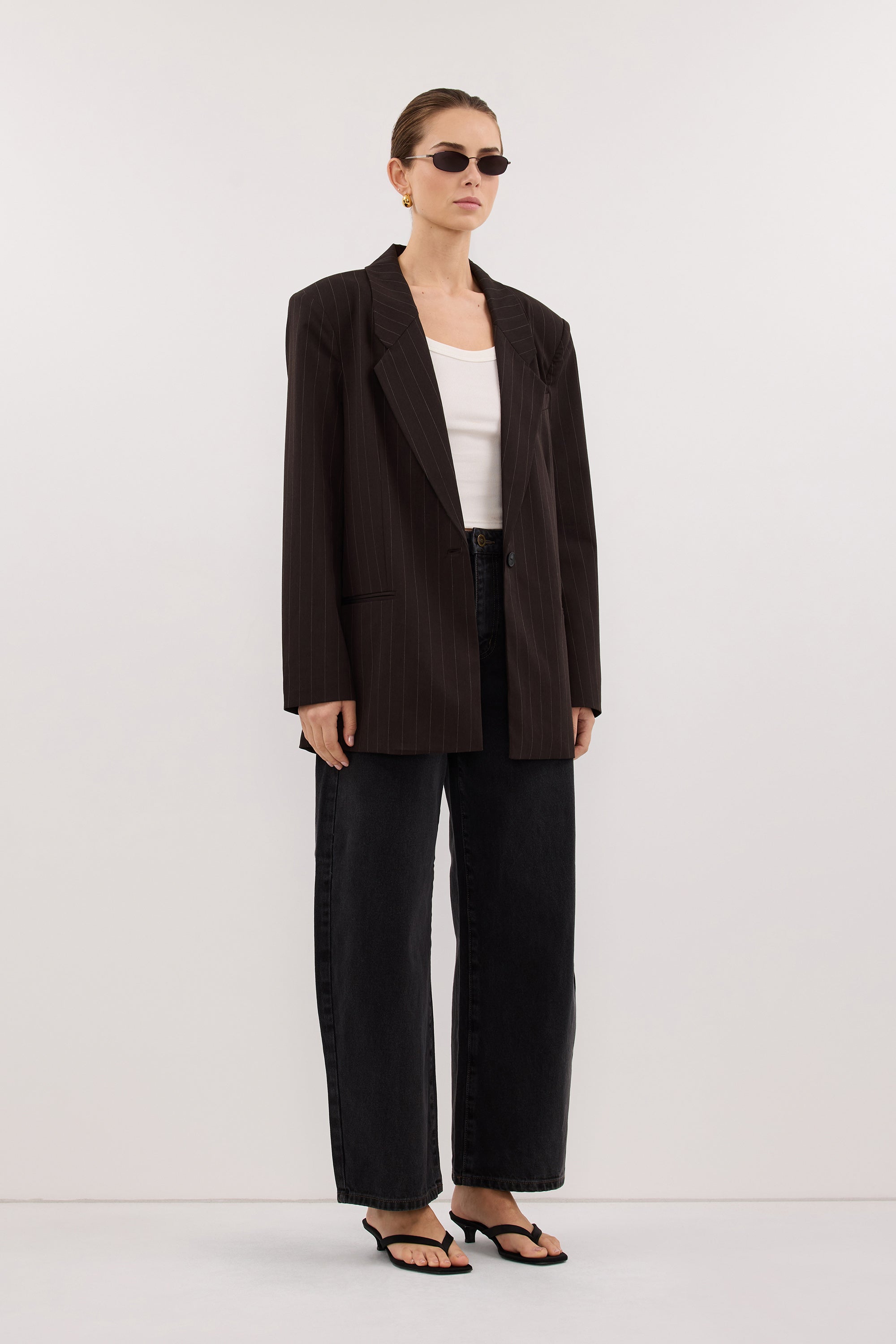 SIAN PEAT CHOC STRIPE OVERSIZED BLAZER