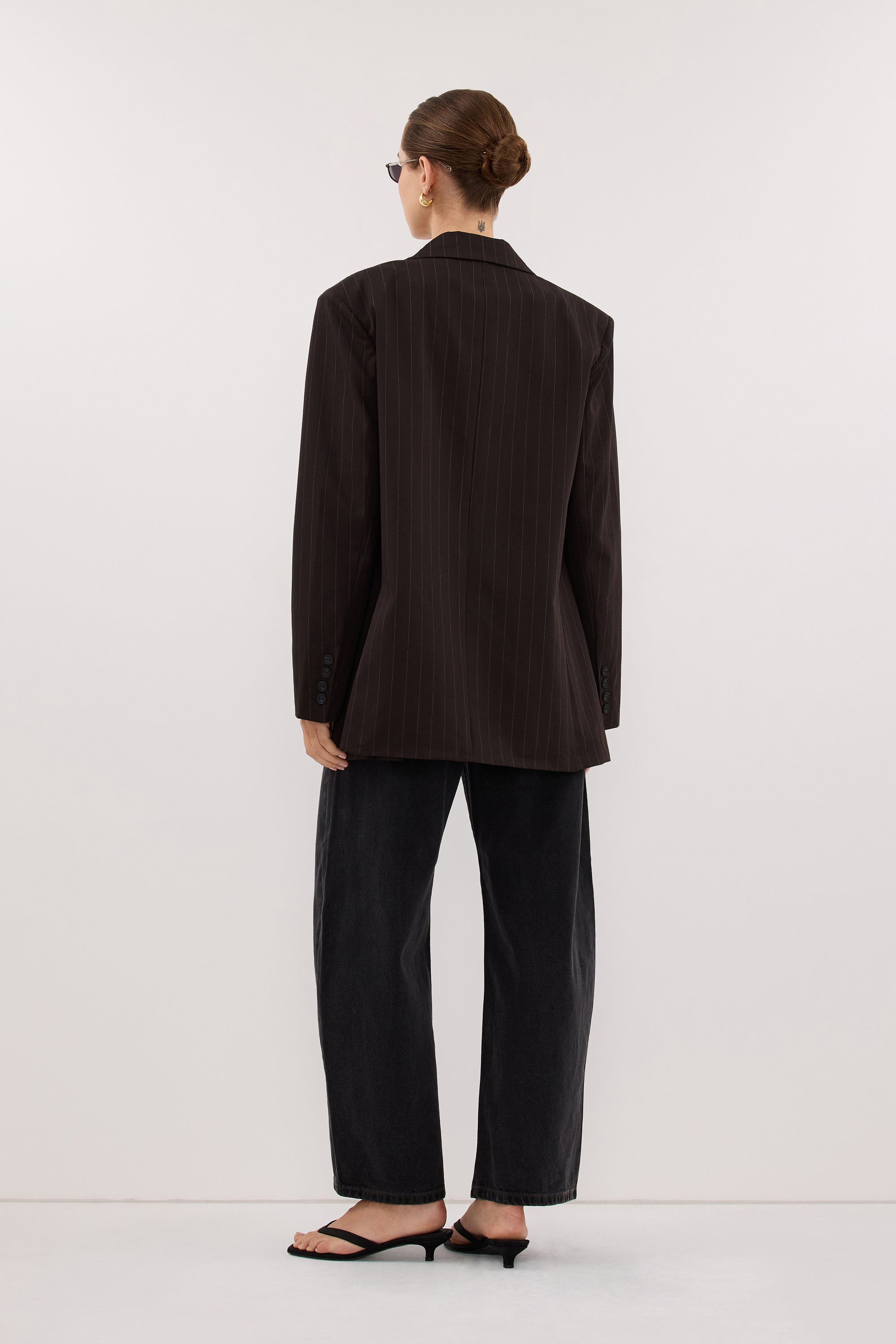 SIAN PEAT CHOC STRIPE OVERSIZED BLAZER