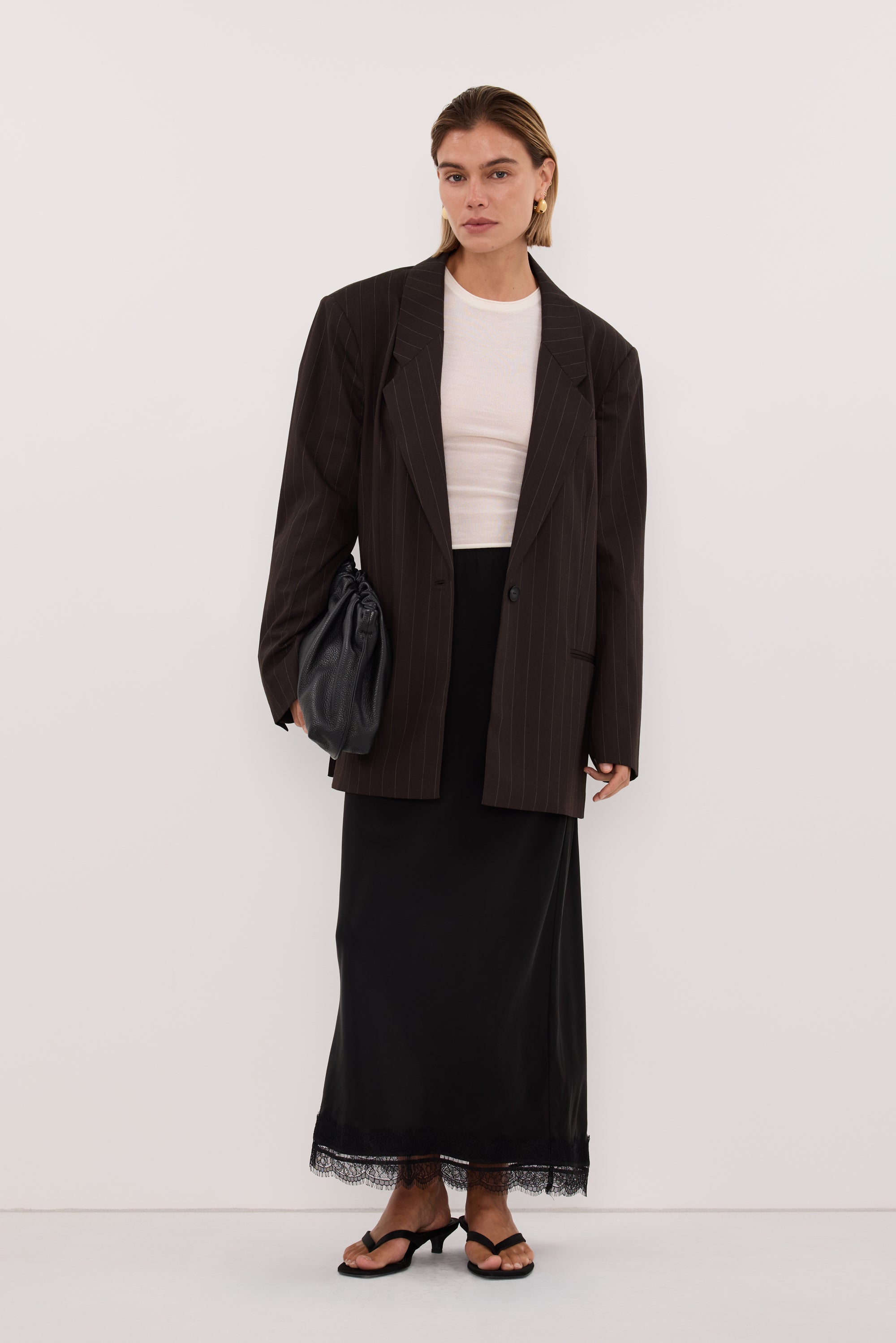 SIAN PEAT CHOC STRIPE OVERSIZED BLAZER