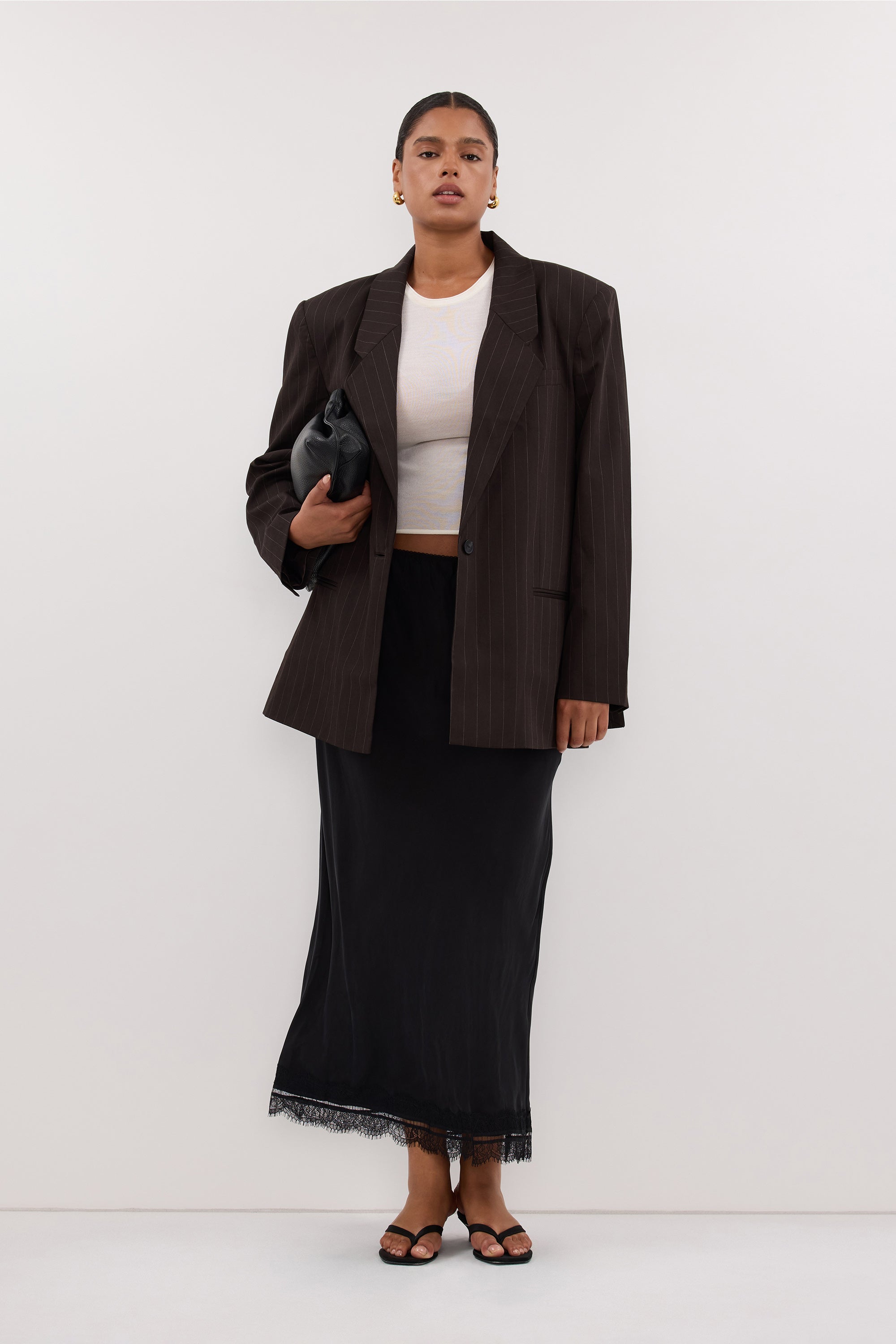 SIAN PEAT CHOC STRIPE OVERSIZED BLAZER