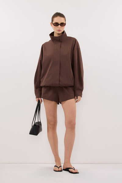 Stas wearing RORY MILK CHOC LIGHTWEIGHT TRACK JACKET