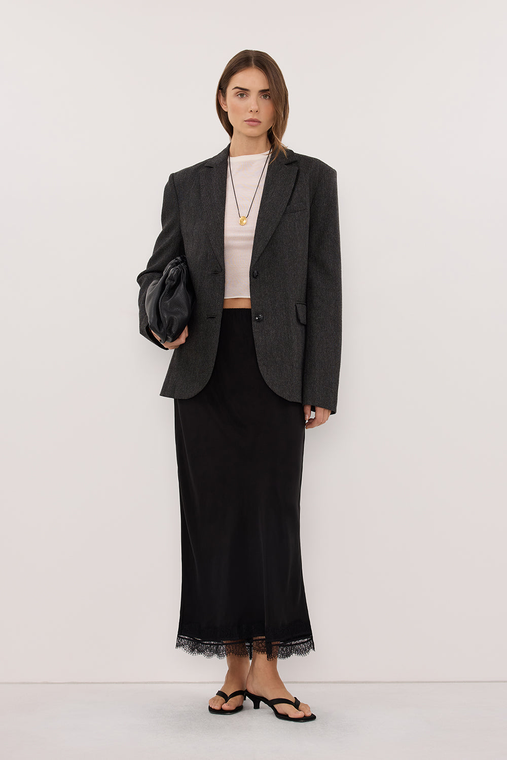 SOFIA DARK GREY OVERSIZED TEXTURED BLAZER