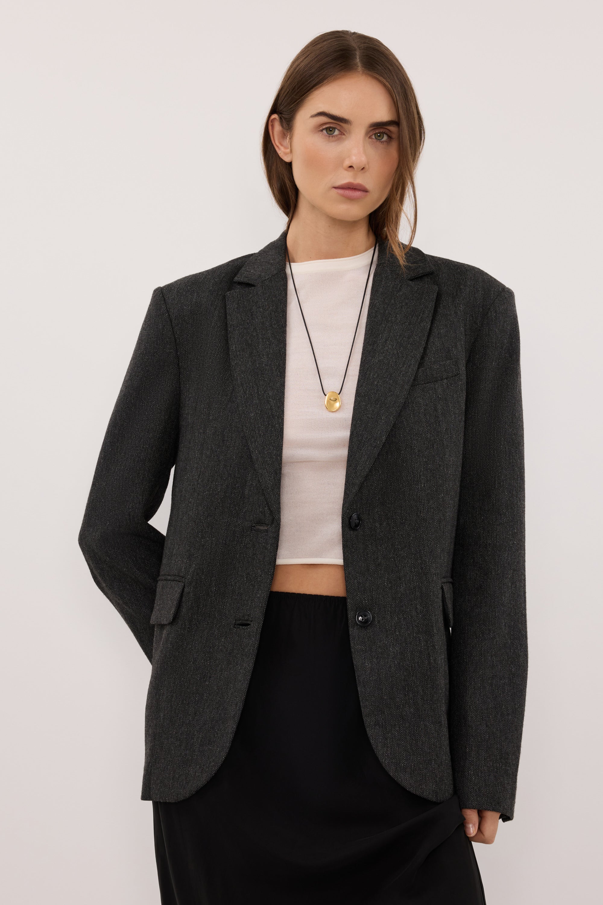 SOFIA DARK GREY OVERSIZED TEXTURED BLAZER