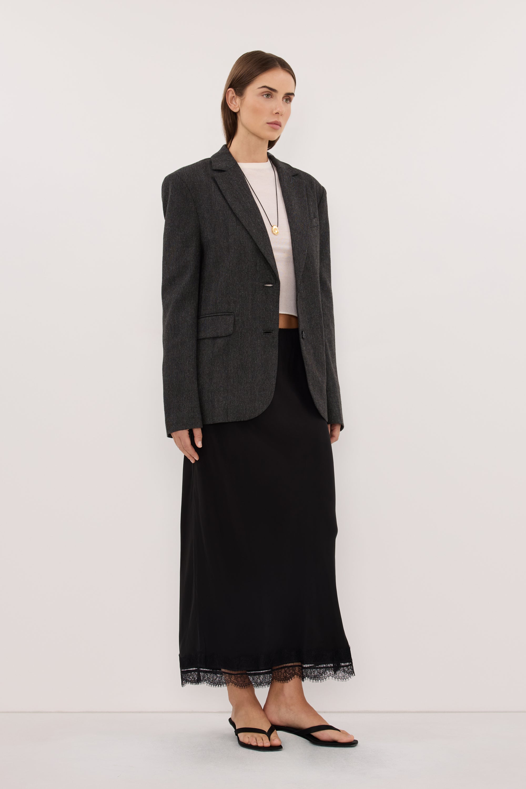 SOFIA DARK GREY OVERSIZED TEXTURED BLAZER