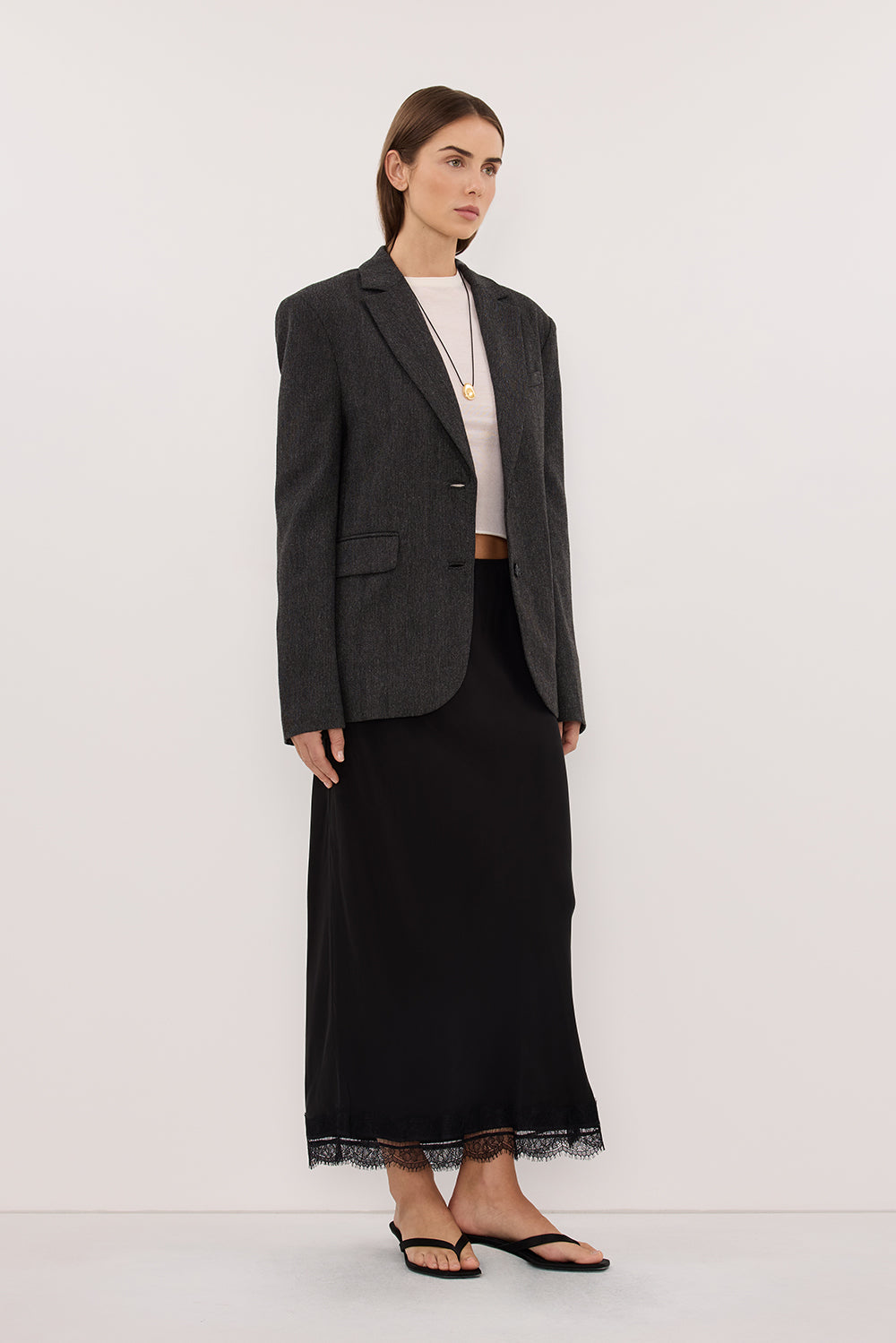SOFIA DARK GREY OVERSIZED TEXTURED BLAZER