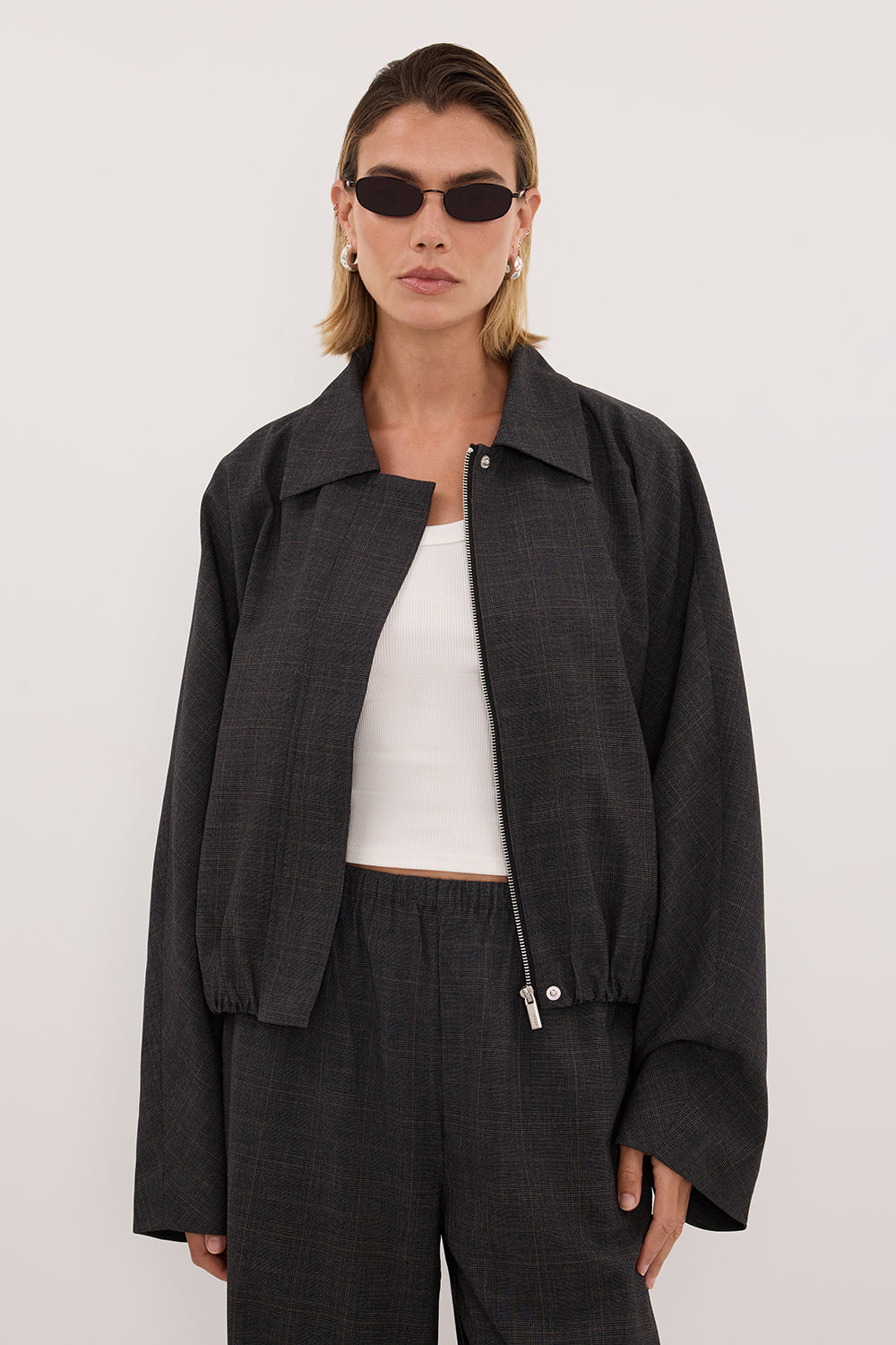 MARCO GREY PLAID BOMBER JACKET