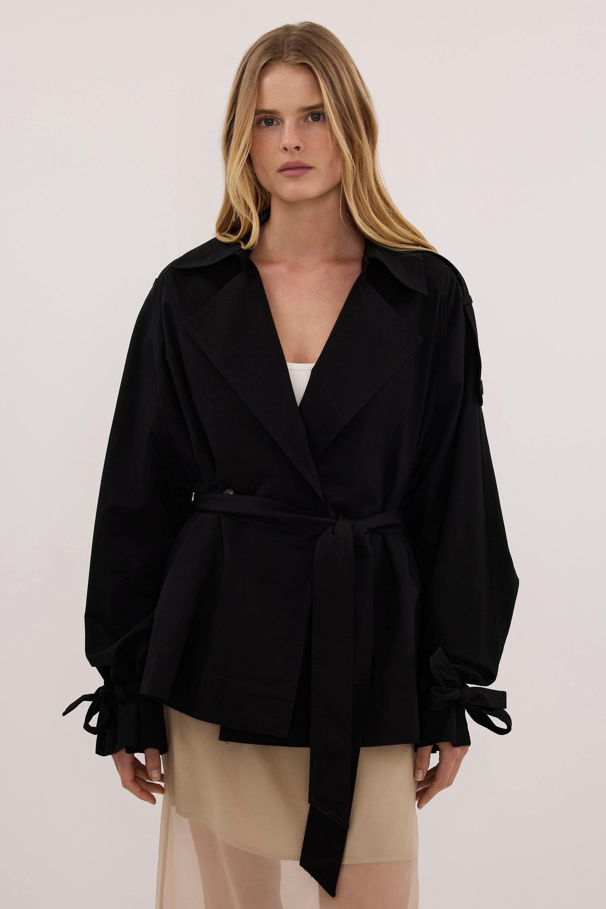 NINA BLACK LIGHTWEIGHT MINI TRENCH