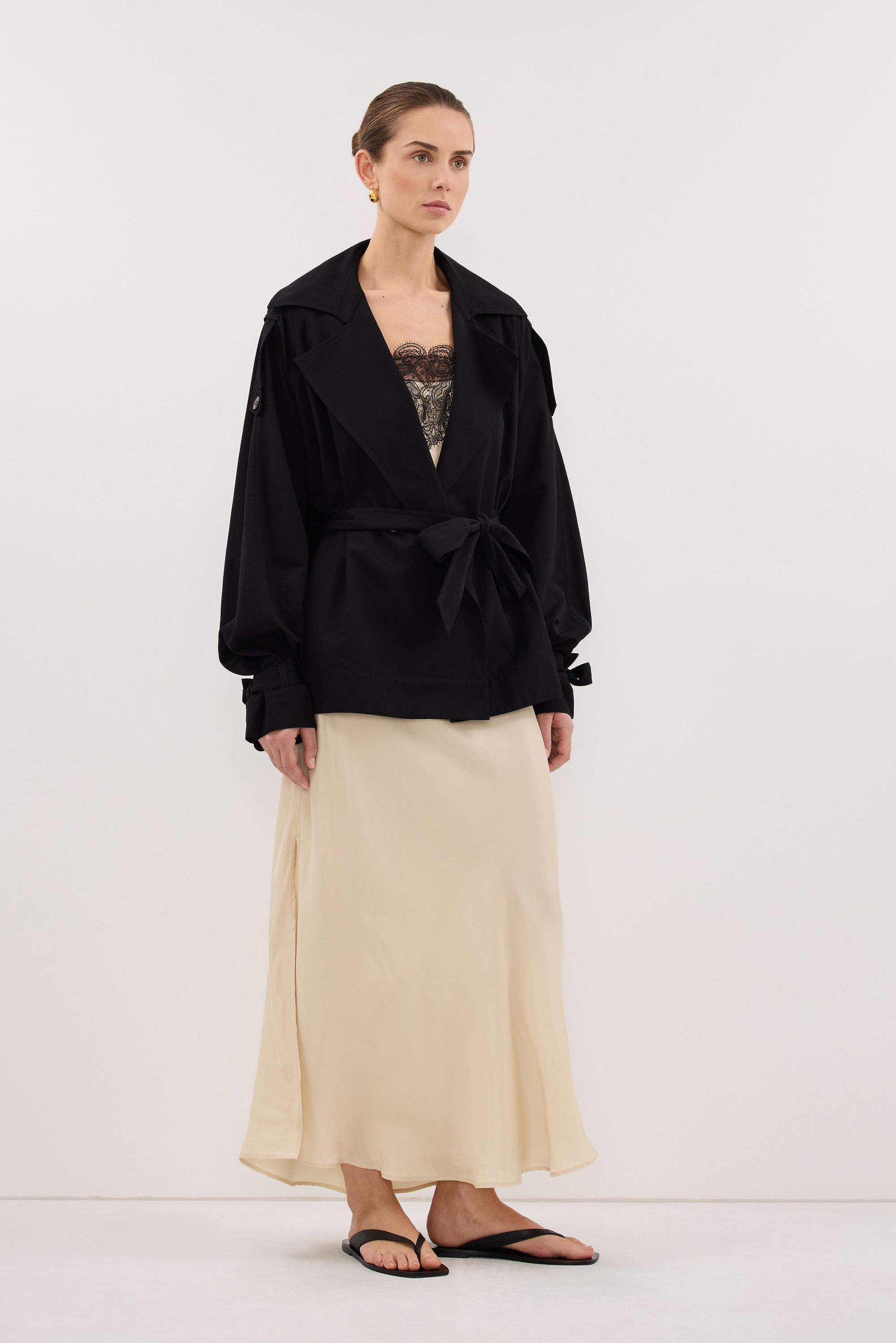 NINA BLACK LIGHTWEIGHT MINI TRENCH