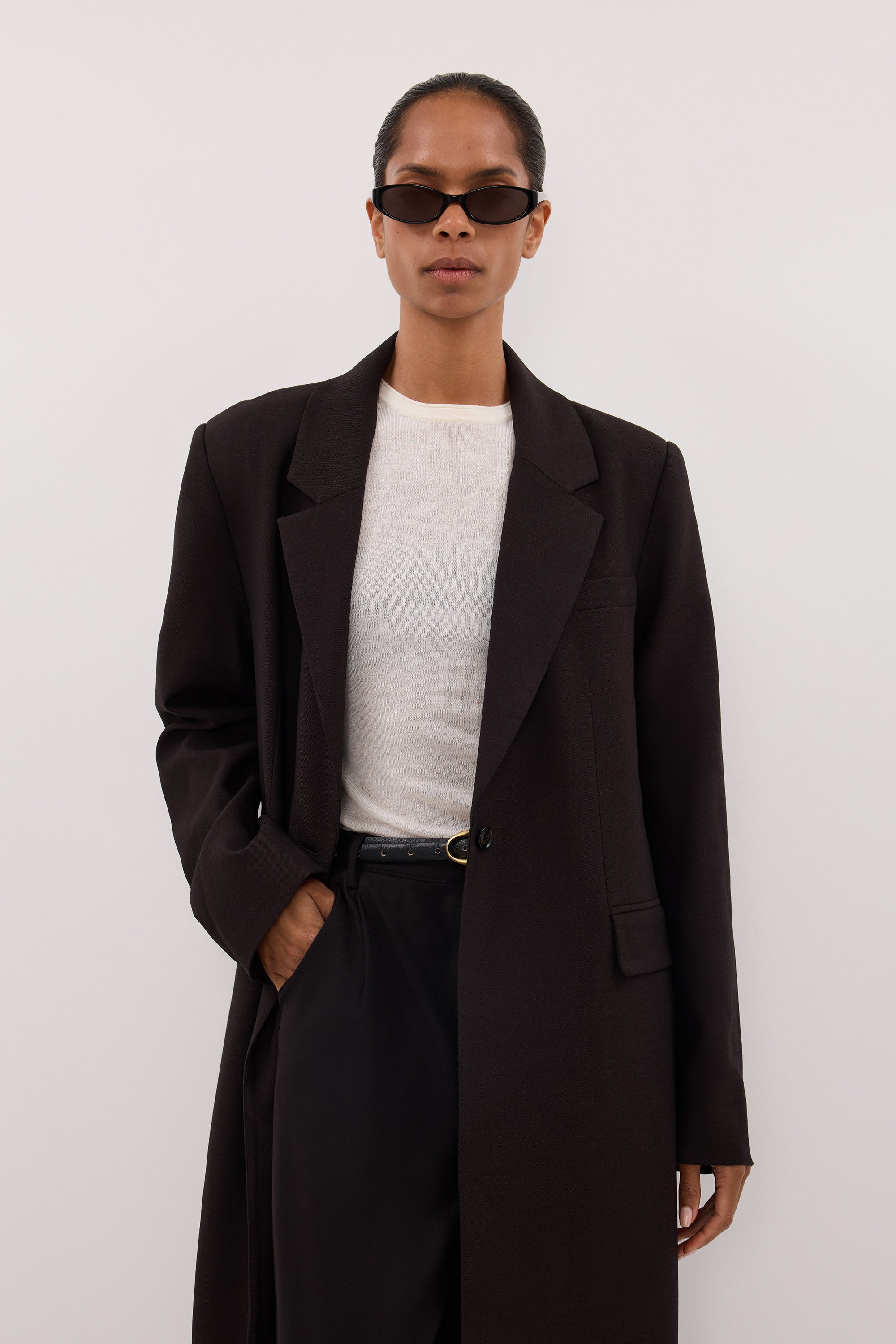 MONIQUE PEAT LONGLINE BLAZER COAT
