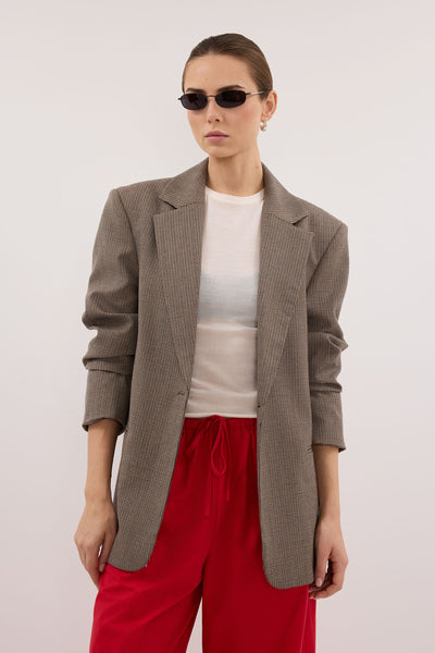 Stas wearing ELLORY BUFF OVERSIZED HOUNDSTOOTH BLAZER