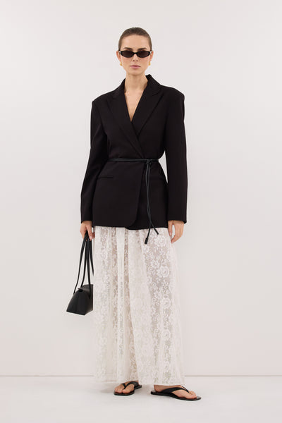 Stas wearing KEATON BLACK SLIM LONGLINE BLAZER