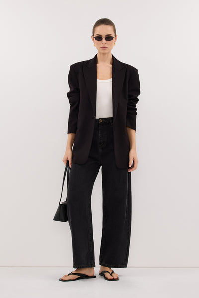 Stas wearing KEATON BLACK SLIM LONGLINE BLAZER