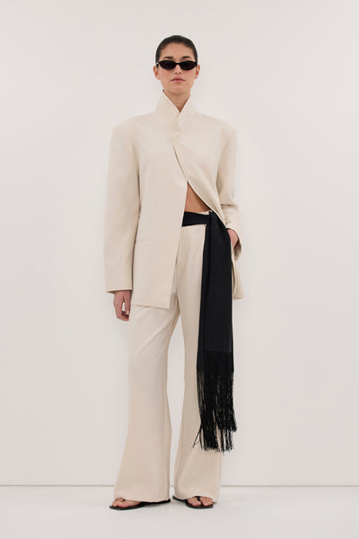 Aude wearing TRINITY BONE STAND COLLAR BLAZER