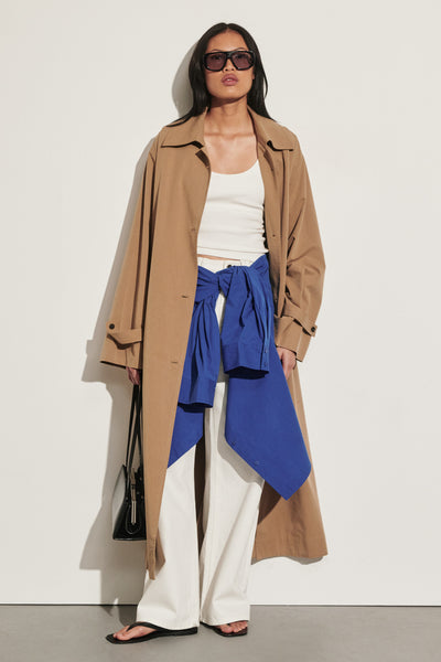 Ploy wearing KAELA TAN LIGHTWEIGHT TRENCH COAT