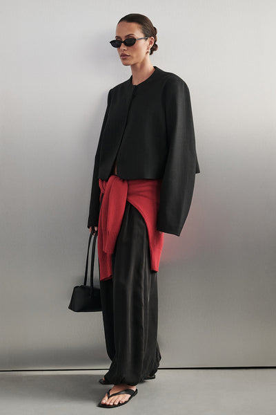 Casey wearing CYRUS BLACK CROPPED BLAZER