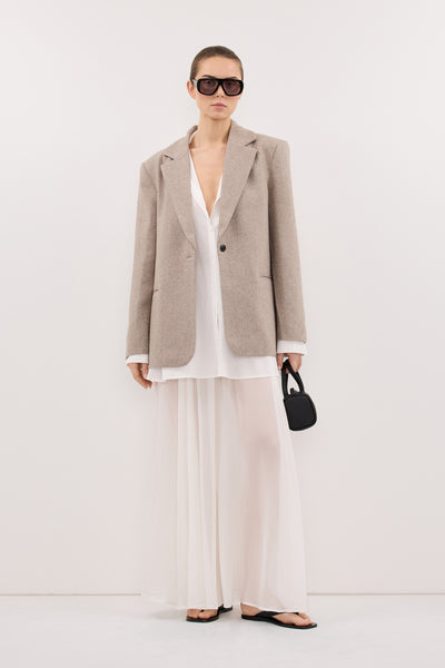 Stas wearing AINSLY OAT TEXTURED BLAZER